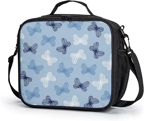 Lonchera con diseño de mariposa azul para niñas y niños, bolsa de almuerzo aislada, con diseño de mariposas, reutilizable, hielera, bolsa térmica