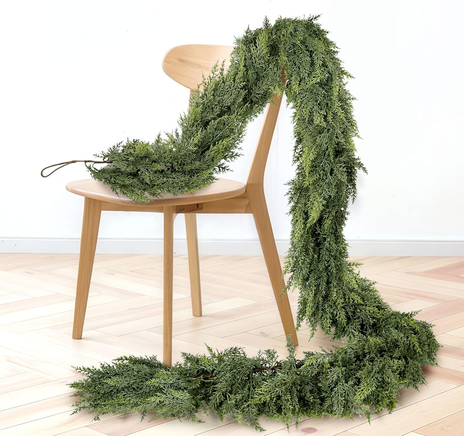 6FT Christmas Cedar Garland with 2 Red Bow, Realistic Soft Faux Cedar Garlands,Thickness Pine Garland for Home Fireplace Mantle Table