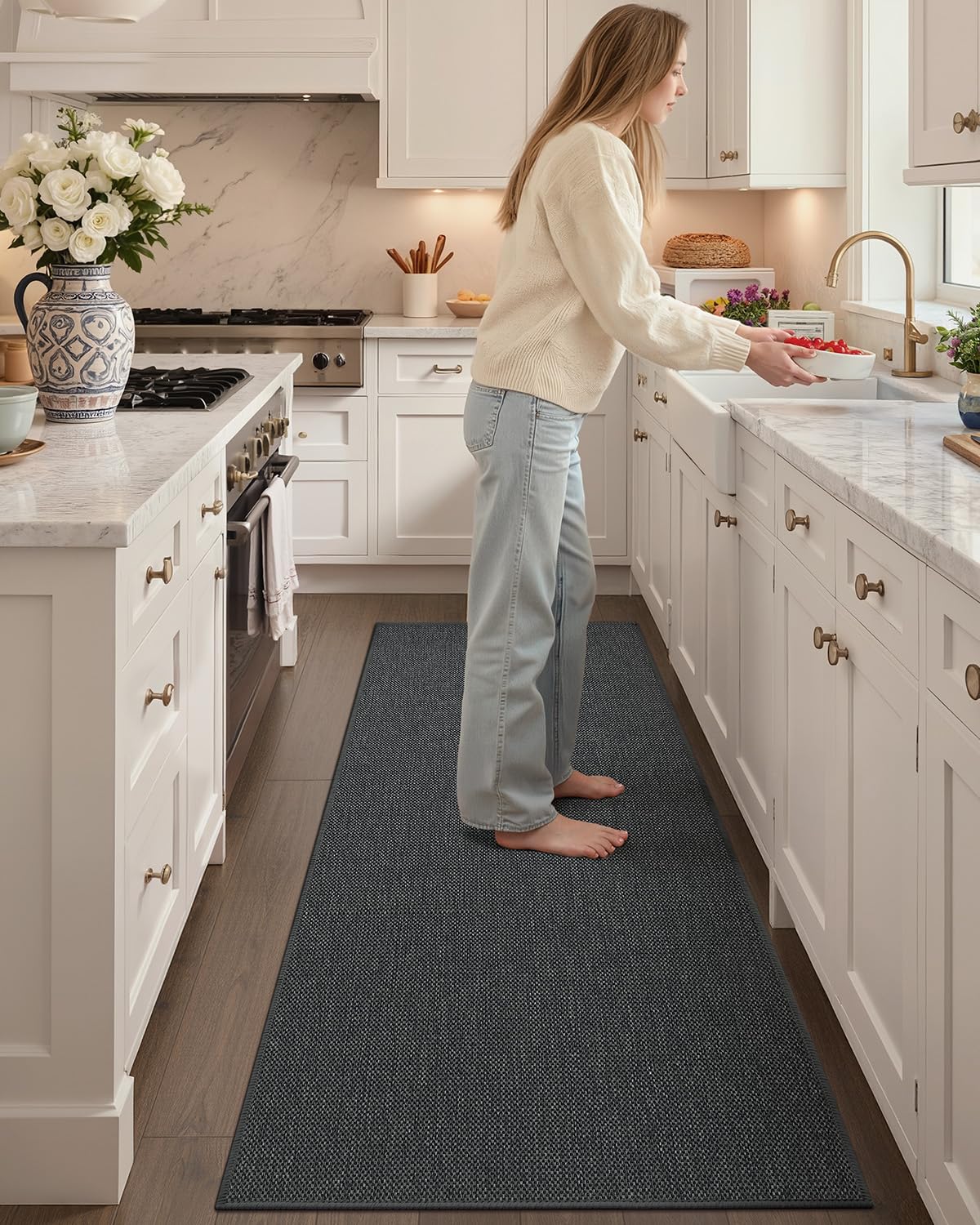 COLOR&GEOMETRY Tappeti da Cucina Antiscivolo Lavabile 65x240cm, 4mm Sottile Tessuto Runner Tappeto, Assorbente Facile da Pulire Tappeti da Pavimento per Davanti al Lavandino, Corridoio, Grigio