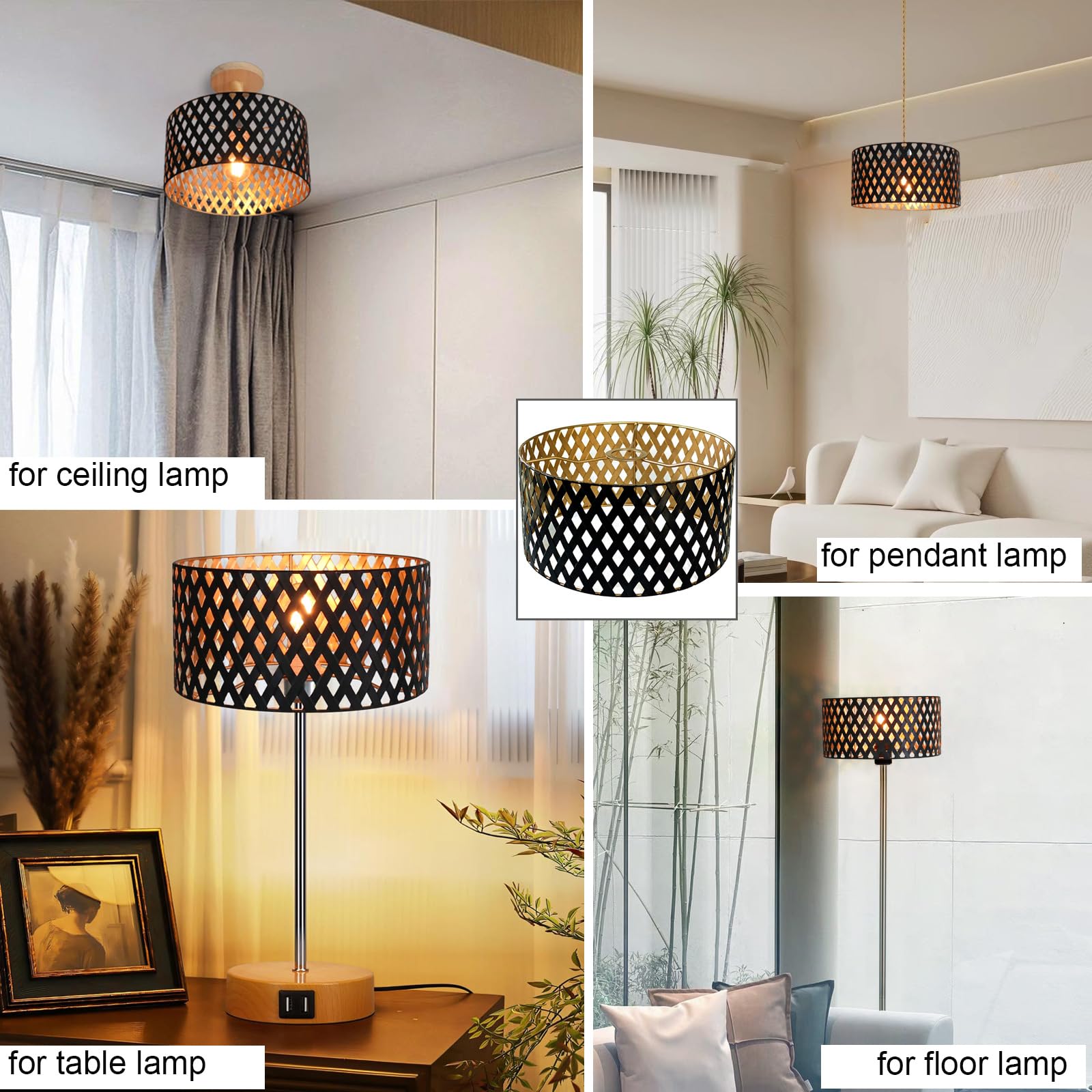 40 Cm Tambour Abat-jour , Fait à La Main , Tissu Noir Doublure Dorée , Pour Plafond , Suspension , Table Lampe - Maison