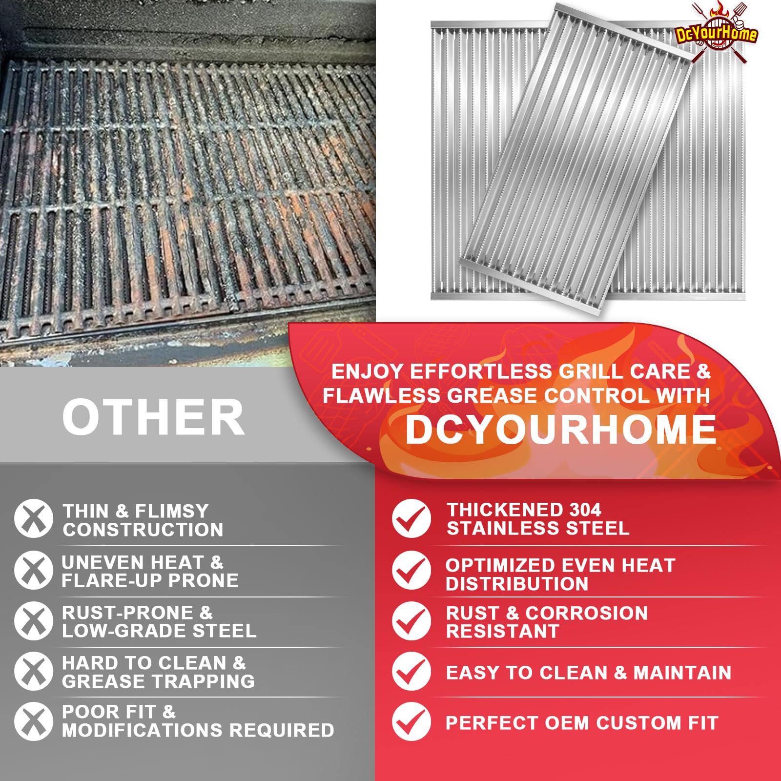DcYourHome Griglia di ricambio in acciaio inox per Charbroil 466242715,466242815,463242715,463242716,463276016,3-pack
