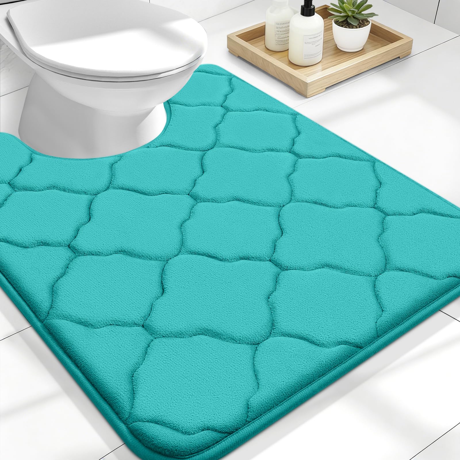 OLANLY Memory Foam Toilet Rugs U-Shaped 24x20, Ultra Soft and Absorbent Bathroom Rugs, Non-Slip, Comfortable, Machine Washable Contour Bath Mat for