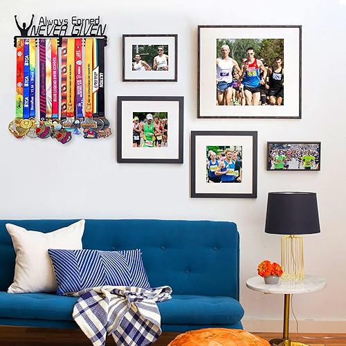 Vista 11 de Goutoports Estante de exhibición para colgar medallas, organizador personalizado de cinta de premios para corredores de carreras deportivas, placas