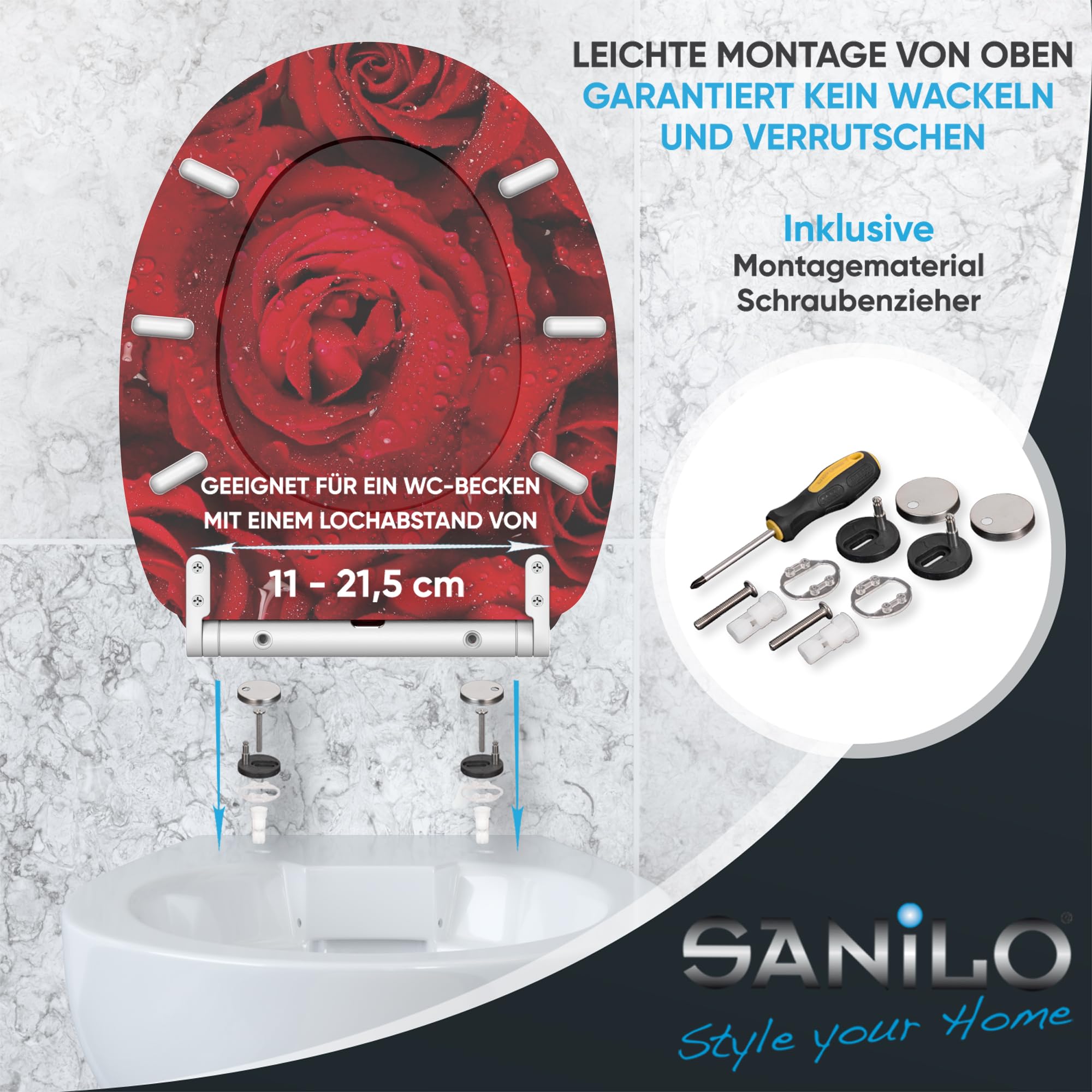 Sanilo WC Sitz mit Absenkautomatik & Quick-Release aus Holz, Rosen