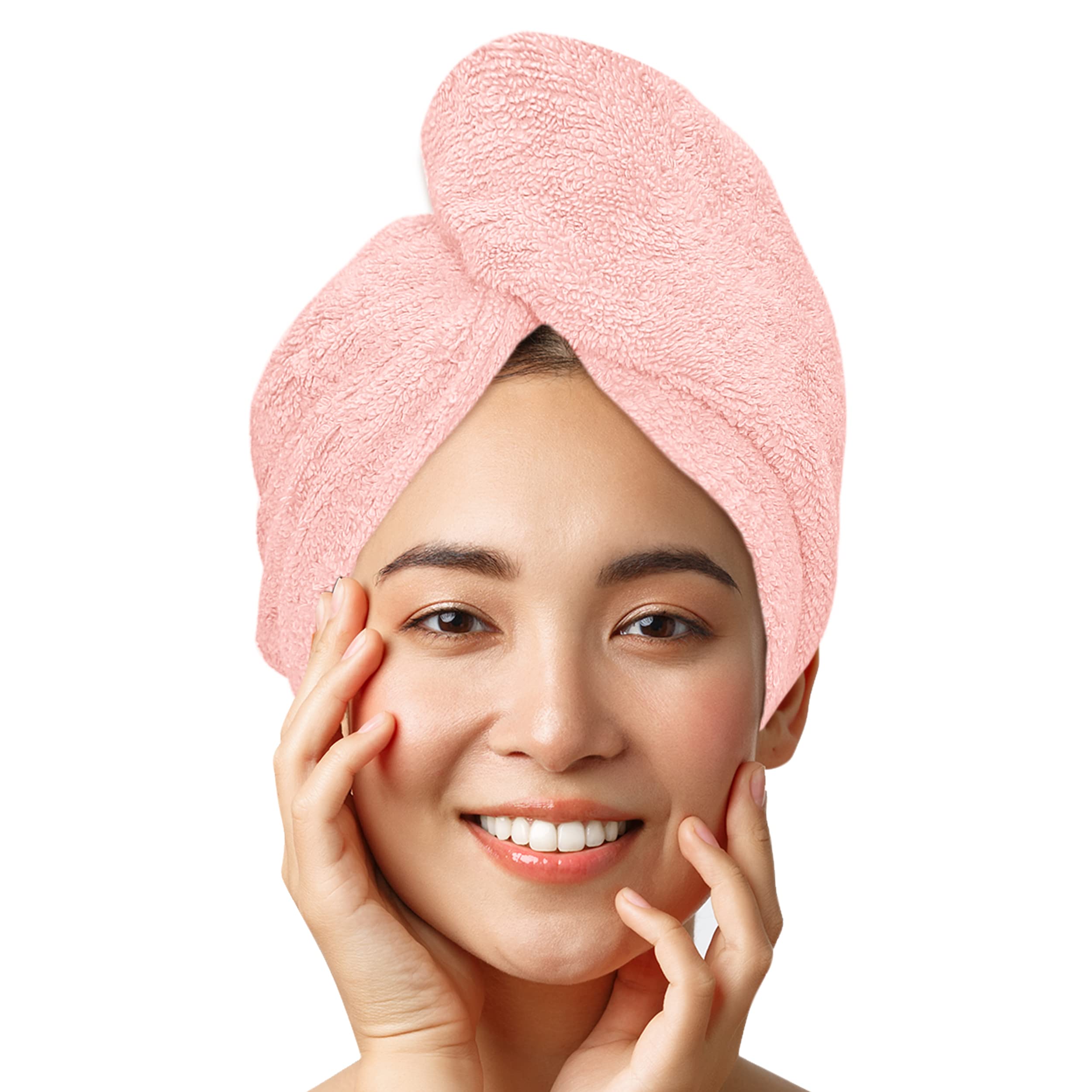 LUXTOGO® Haarurban-Premium – Toalla de pelo 100 % algodón, toalla turbante de alta calidad con botón y goma elástica, toalla superabsorbente (1 unidad rosa)