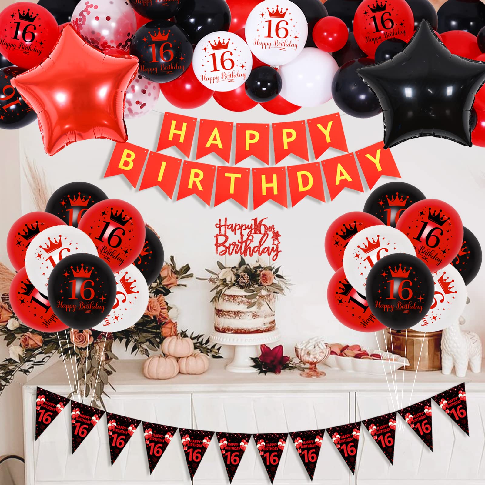 JOYMEMO Décorations Pour 16e Anniversaire Pour Filles - Rose Vif