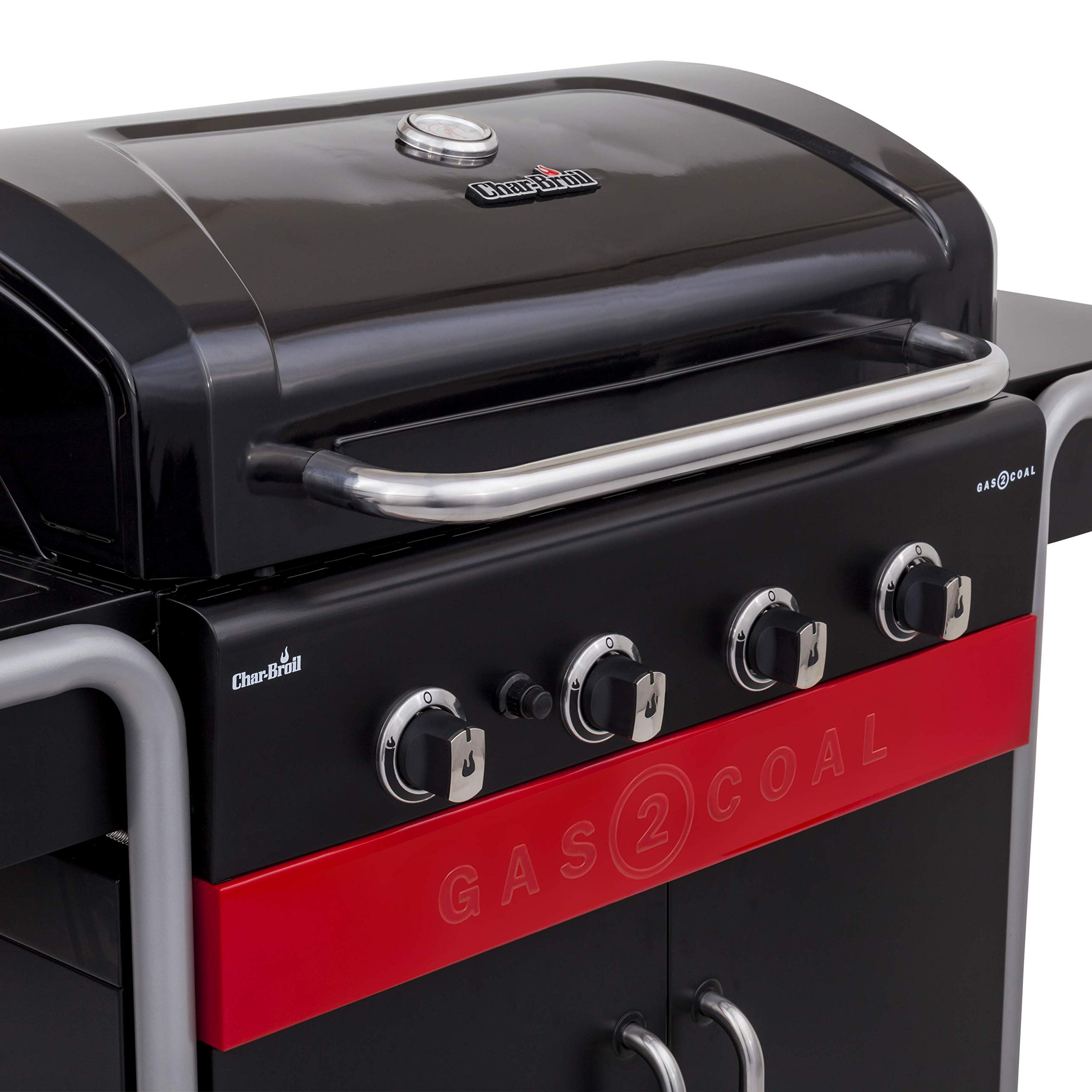 Char-Broil Gas2Coal 440 Hybrid Grill - Barbecue a Gas e Carbonella con 4 fuochi, Nero
