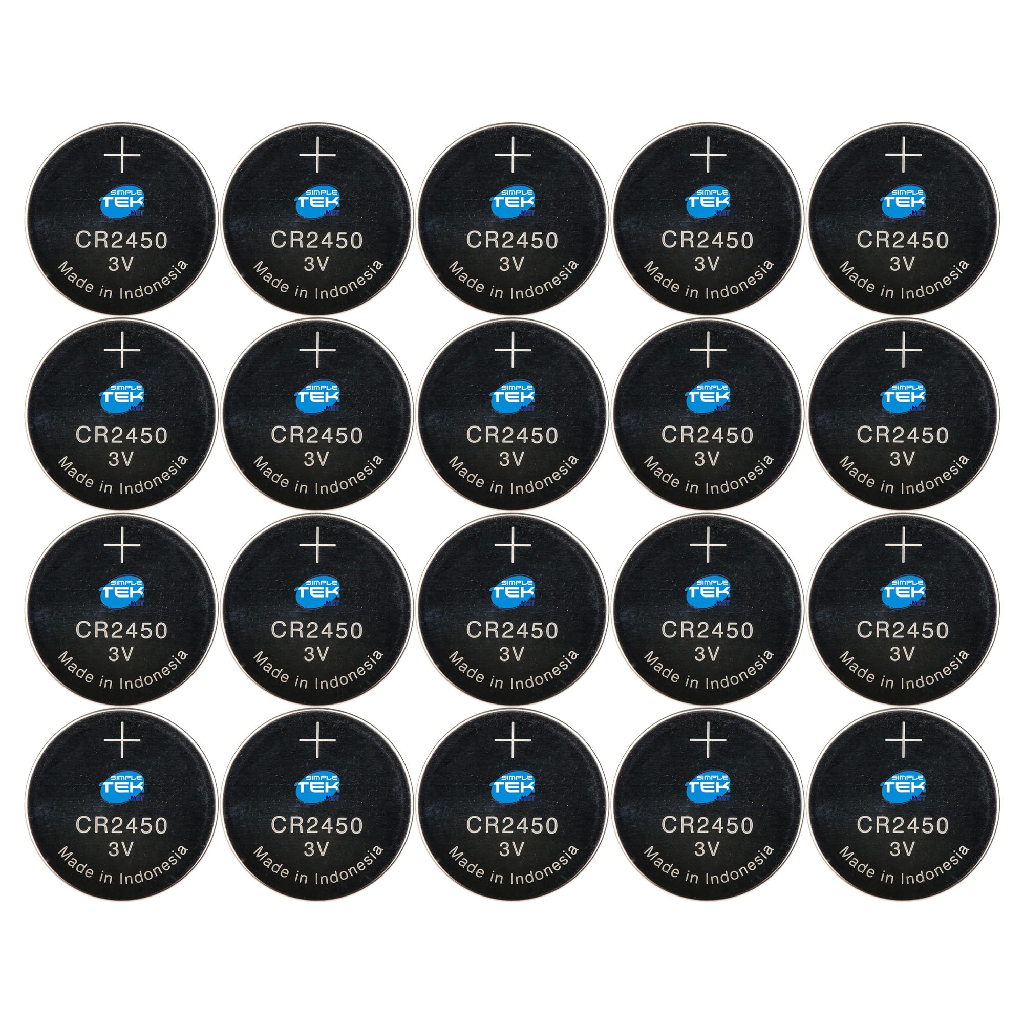SIMPLETEK - 20 pilas de litio CR2450 3 V 620 mAh, botón redondo, para dispositivos electrónicos, mandos a distancia, copia de seguridad de memoria