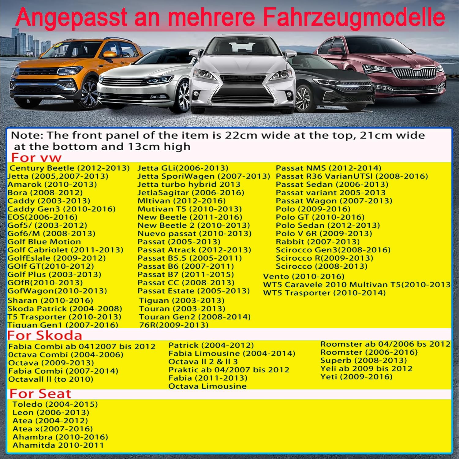 Schermo touch IPS 7 pollici Autoradio per Volkswagen, Seat, Skoda, CarPlay wireless & Android Auto, DSP equalizzatore 16 bande, Bluetooth 5.0, radio FM, compatibile con telecamera retromarcia