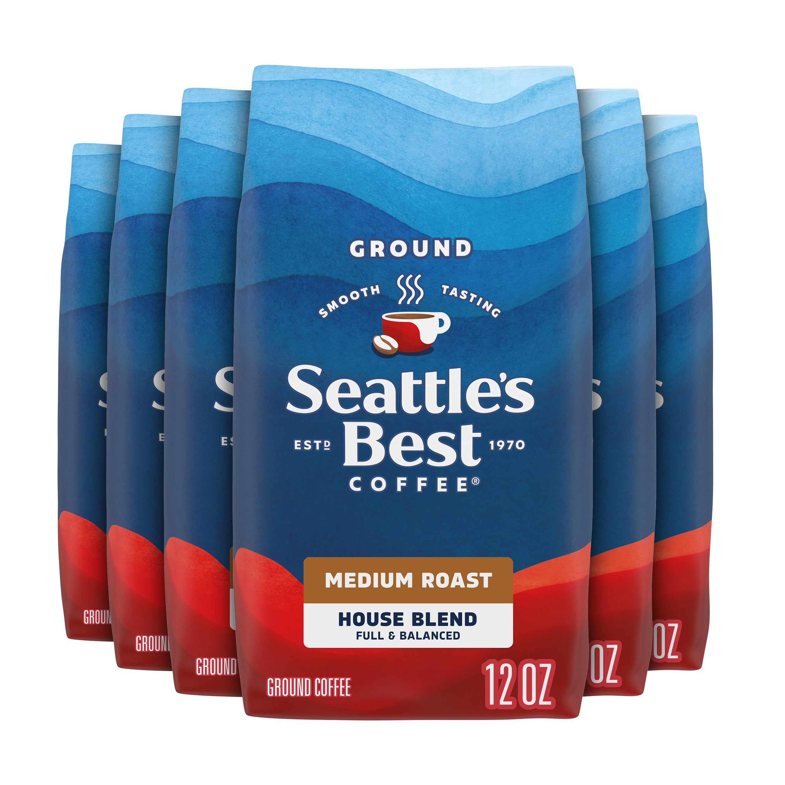 House Blend Medium Roast Ground Coffee | 12 Ounce Bags (Pack of 6)