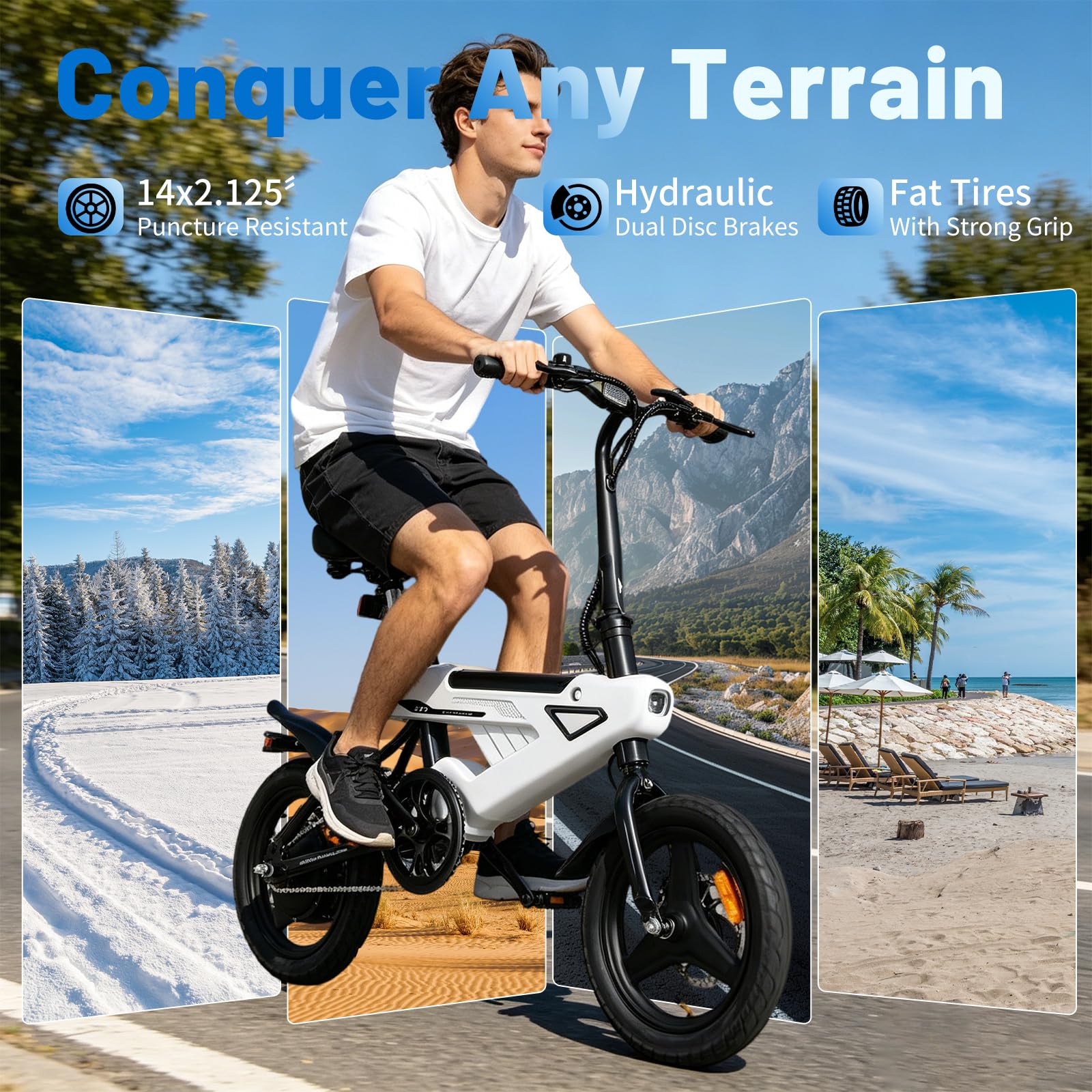 AVDL - Bicicletta elettrica pieghevole da uomo, 14 x 2,13 ", bicicletta elettrica, 36 V, 6,4 Ah, batteria rimovibile, doppio freno a disco e controllo della velocità, adatta per pendolari urbani, per