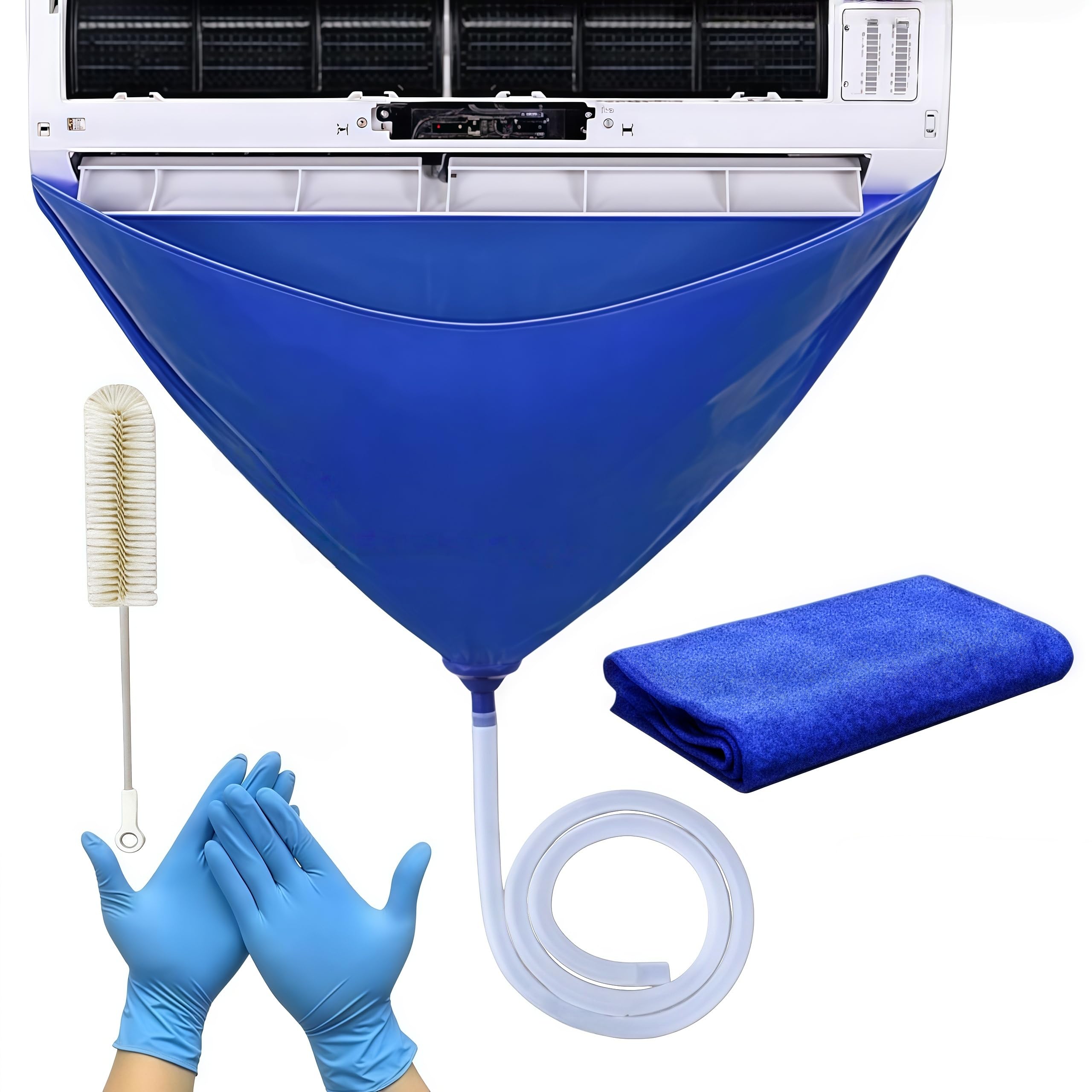Sacchetto di pulizia per aria condizionata,1 m Kit Di Pulizia Per Condizionatori D'aria,Kit Di Copertura Per Pulizia Condizionatore,Per Condizionatori Da a Parete,con Tubo,Spazzole,asciugamani