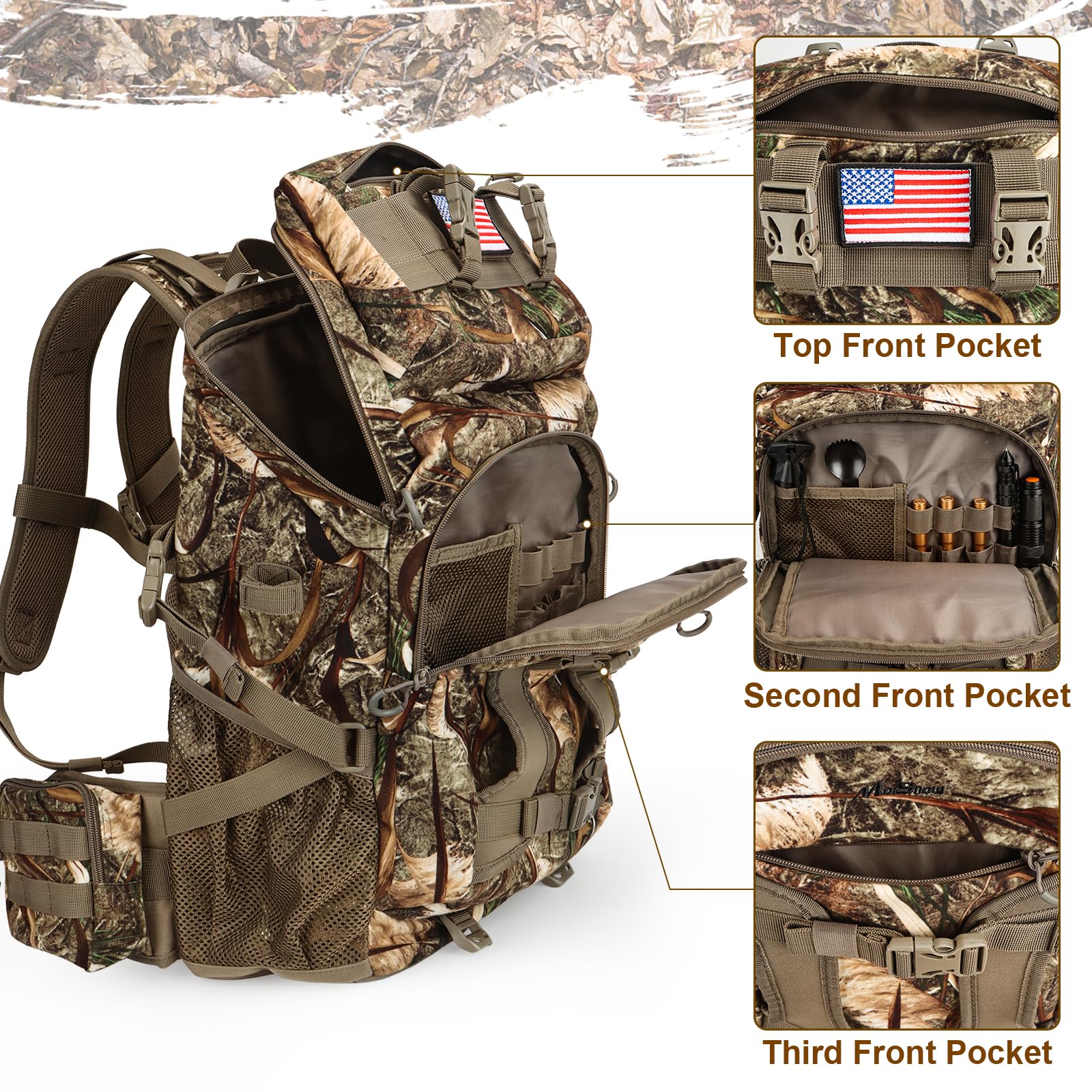 Hunting Backpack, Hunting Pack with Rifle Holder, Hunting Backpacks for men, Hunting Bag with Waterproof Rain Cover
