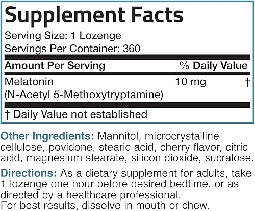 Miniatura 19 de Bronson Melatonina 10mg Comprimidos con sabor a cereza de disolución rápida, pastillas masticables vegetarianas, 100 unidades