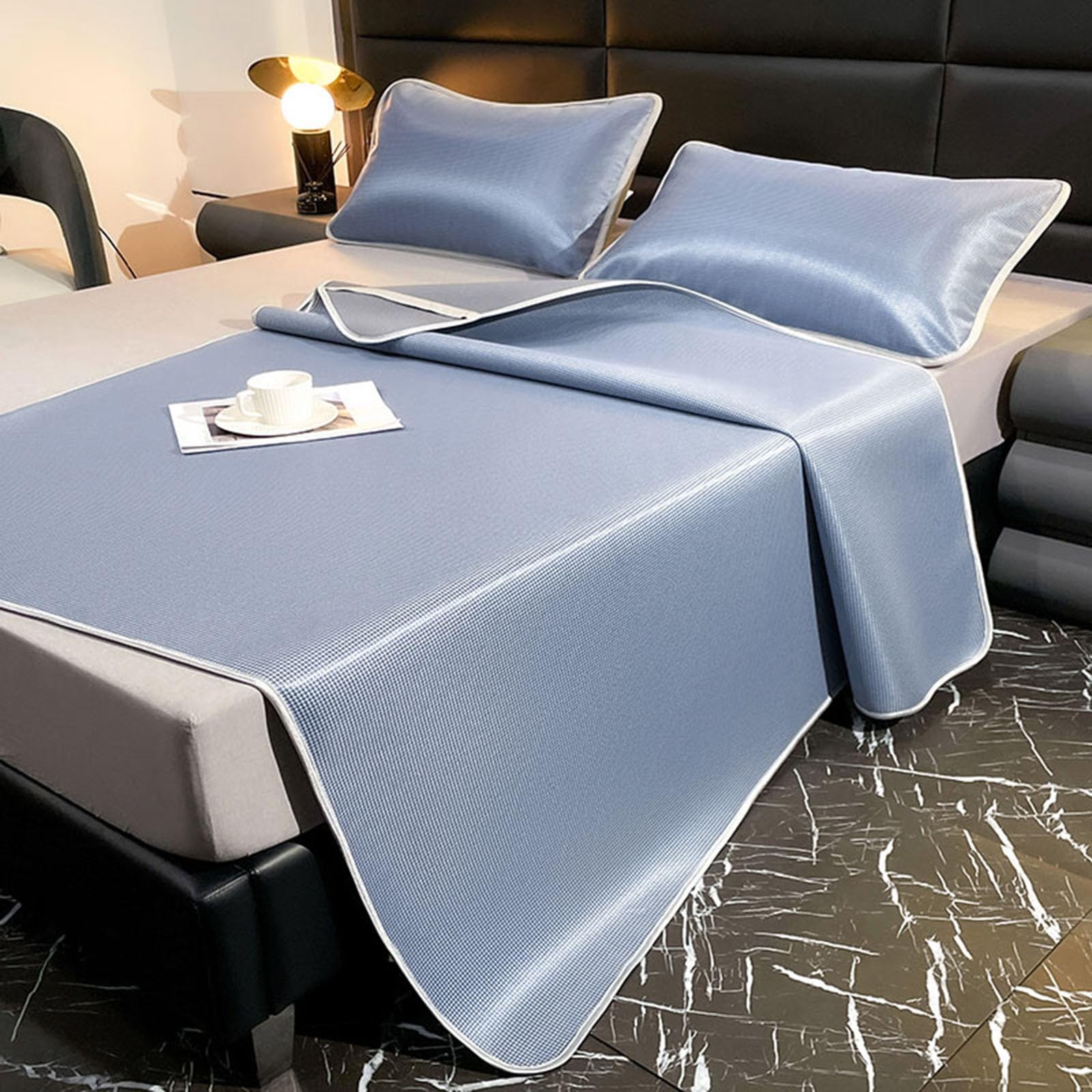 KFGISD, 3Pcs Set, Cool Ice Silk Fabric Mattress Solid Color Bedspreads Pillowcase Set 3 Breathable Summer Bed Sheet,Cooling Mattress