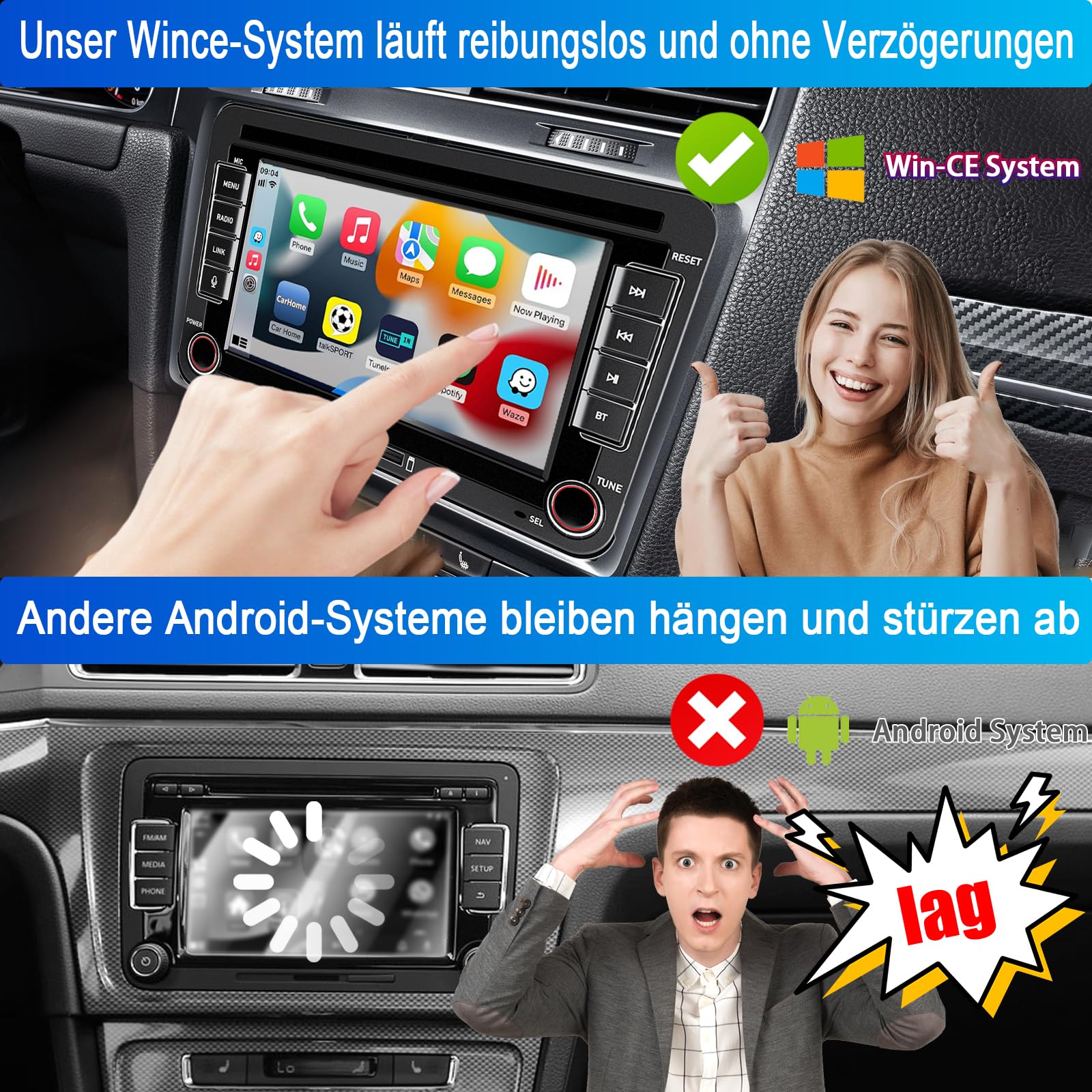 Autoradio für Golf 5 6 Passat Jetta Caddy Polo cc Tiguan EOS Touran T5 Scirocco Wireless Carplay & Android Auto, mit 7 Zoll VW RadioTouchscreen Radio/Bluetooth/FM/AM/USB/DSP/RDS/Mirror Link
