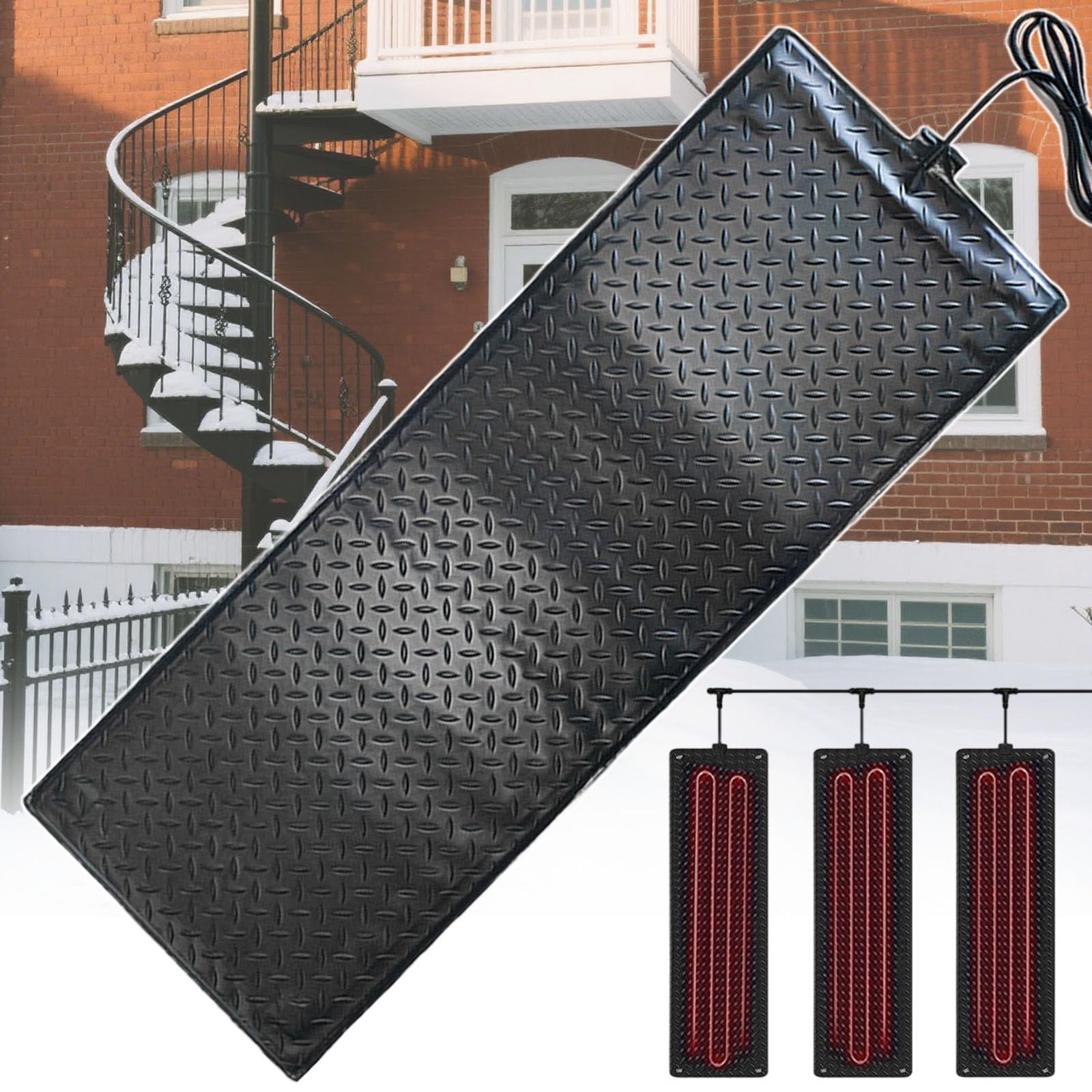 Tapis Chauffant Électrique pour Fonte De Neige, Tapis Chauffant pour Gouttières, Température Maximale De 45 °C, PVC Souple, pour Toitures, Escaliers, Marches, Pelouses 25.4cm*76.2cm