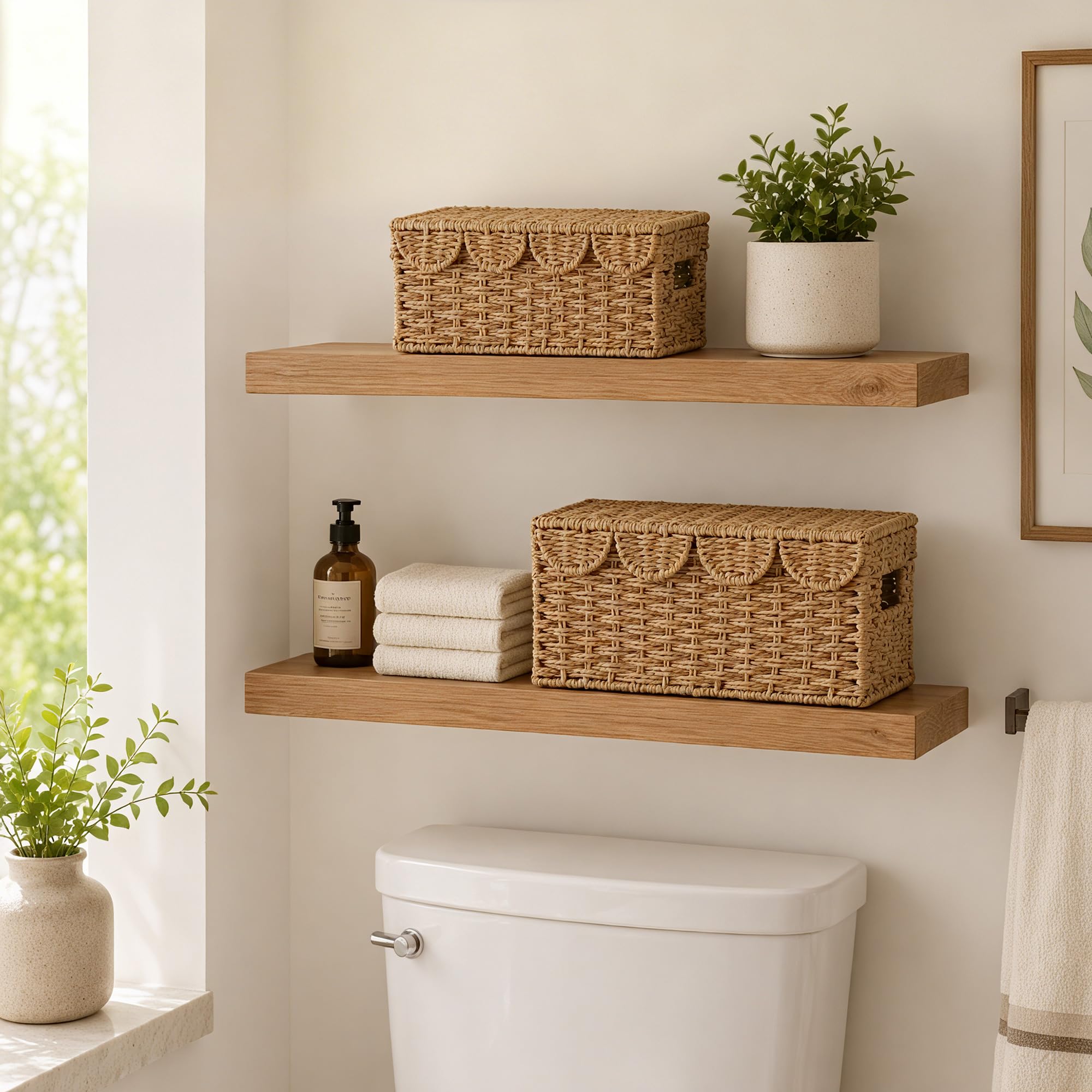 Scalloped Wicker Baskets with Lid - Decorative Storage -2