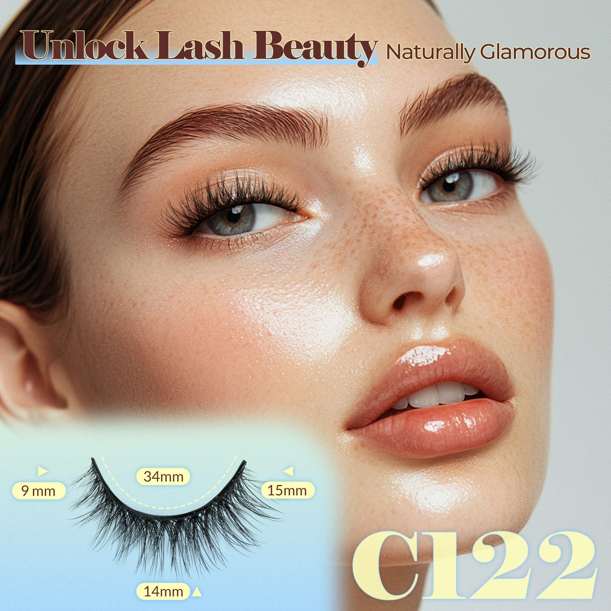 LASHVIEW Self Adhesive Eyelashes, 5 Pairs Natural Look Press On Lashes No Glue Need Eyelashes Reusable Cat Eye Wispy Self-adhesive False Lashes with Replacement Adhesive Strips (C122)