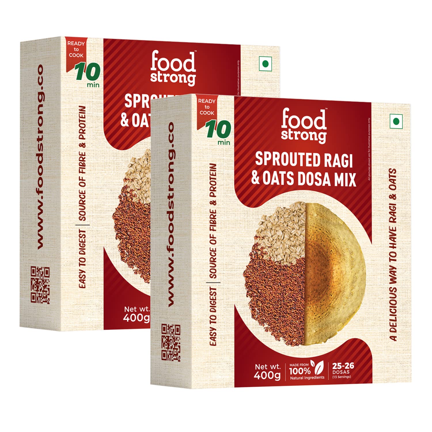 Foodstrong Sprouted Ragi & Oats Dosa Mix, High Protein & Fibre, Easy to Digest, No Preservatives, No Added Sugar, No Soda, Ready to cook instant mix, 400 g x Pack of 2 (B0B9H9JRRN) Amazon Price History, Amazon Price Tracker