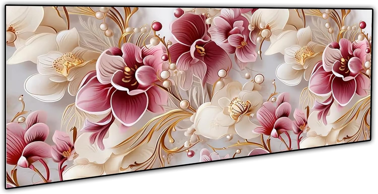 Orchid 5D Diamond Painting Kits for Adults, Pink White Floral Diamond Mosaic Art, DIY Full Round Diamond Embroidery, Diamond Art Kits for Home Decor, Large size 31.5 x 15.7 inches, DIY Mosaic Art