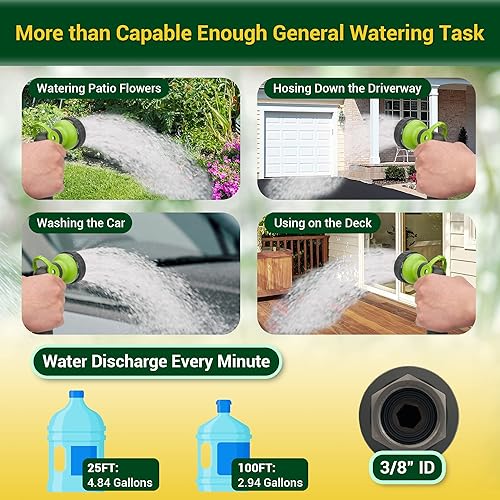 Miniatura 6 de Manguera de jardín  Manguera de agua de 50 pies con mango giratorio, flexible, resistente, sin torceduras, manguera de metal ligera para exteriores,