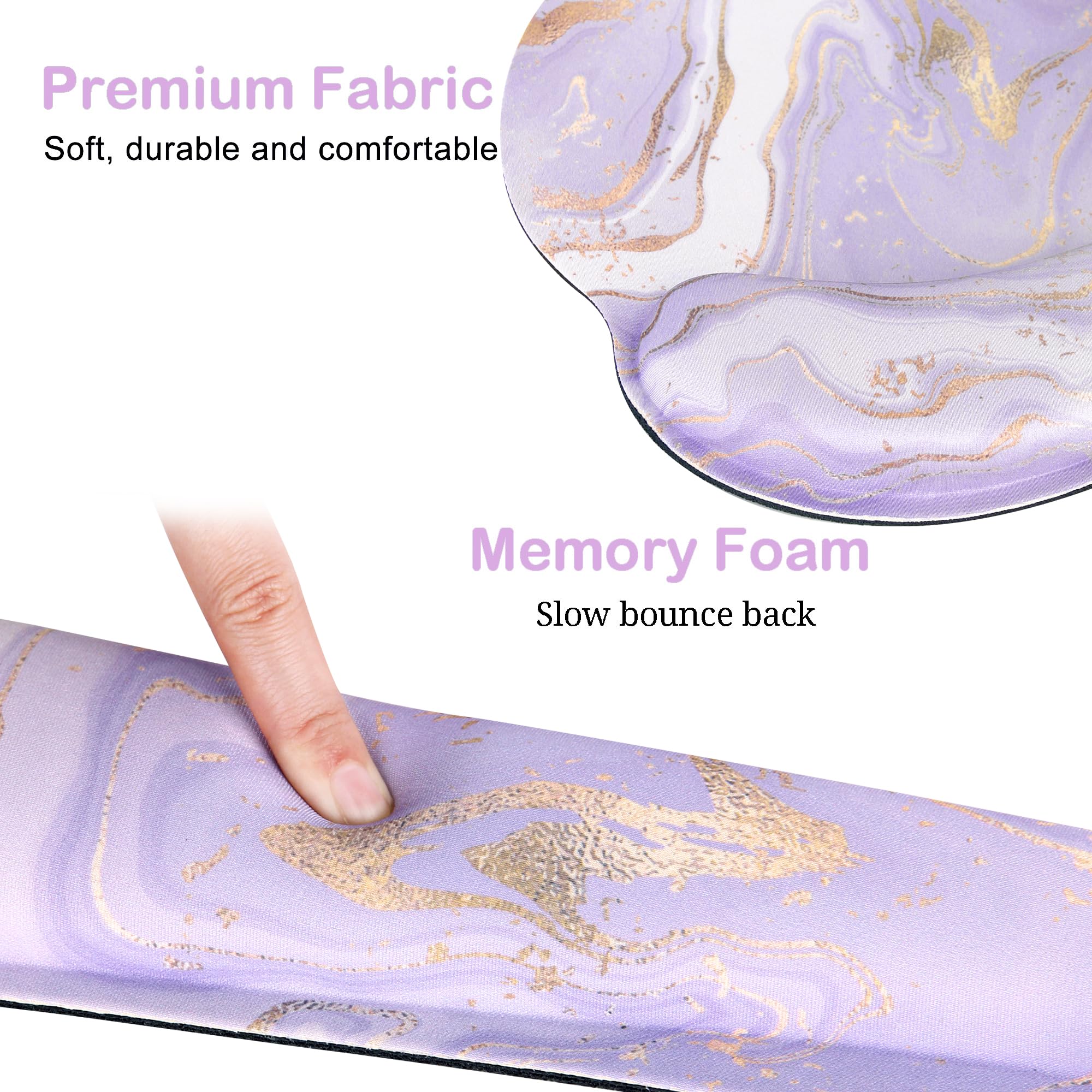 G JGOO Alfombrilla ergonómica para mouse y reposamuñecas para teclado, espuma viscoelástica, mármol morado