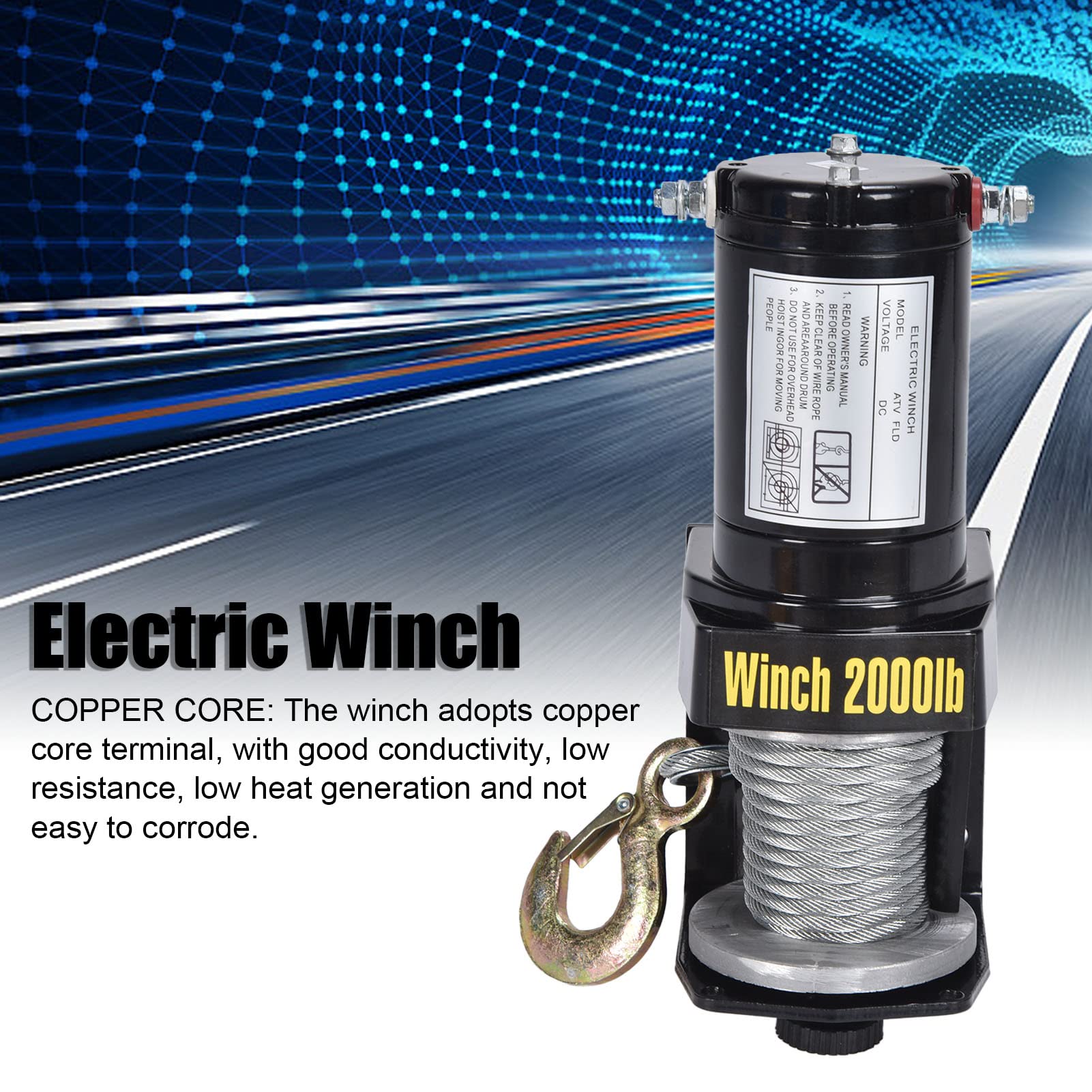 Zestaw wciągarki elektrycznej, elektryczna wciągarka linowa o udźwigu 12 V i udźwigu 2000 funtów, wciągnik linowy z drutu stalowego Zestaw sterownika wciągarki z przewodowym uchwytem i silnikiem 0,7