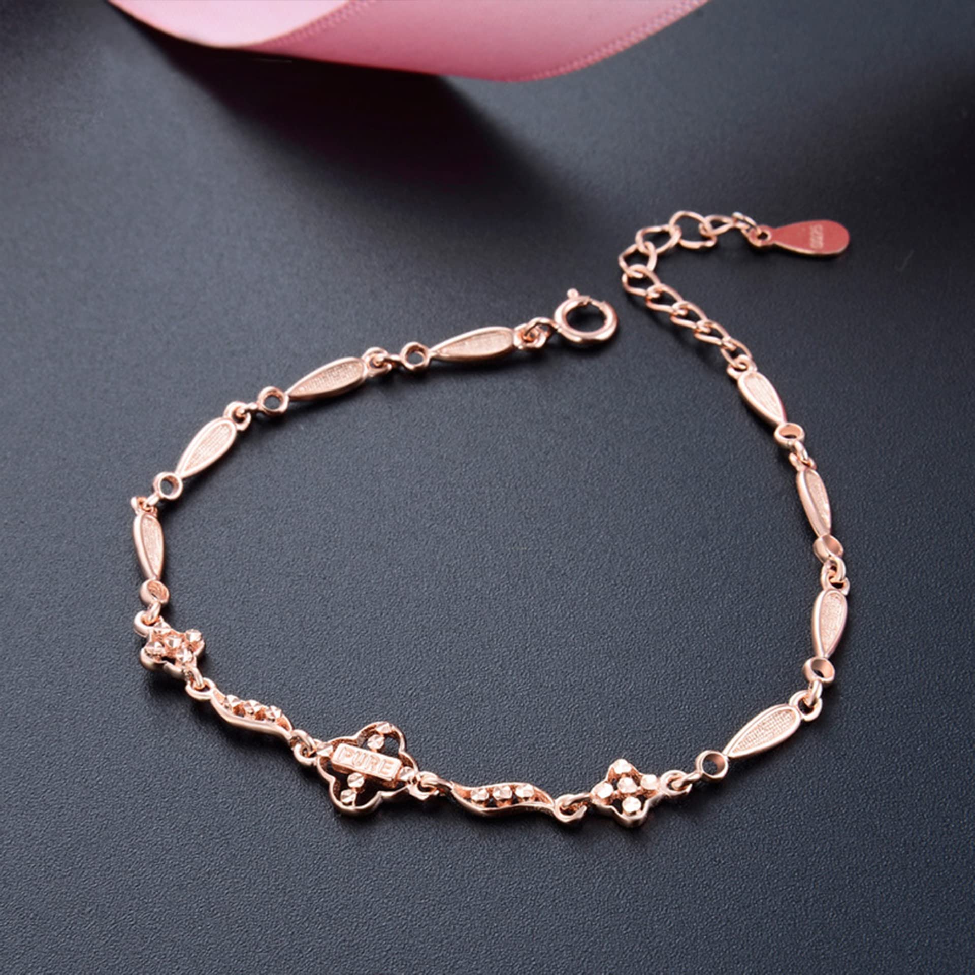 Frauen Mädchen Armband 925, einfache, Aber Elegante, glückliche Vier-Blatt-Klee-Armreifen, einstellbare Handverbindung, Kettenerweiterung