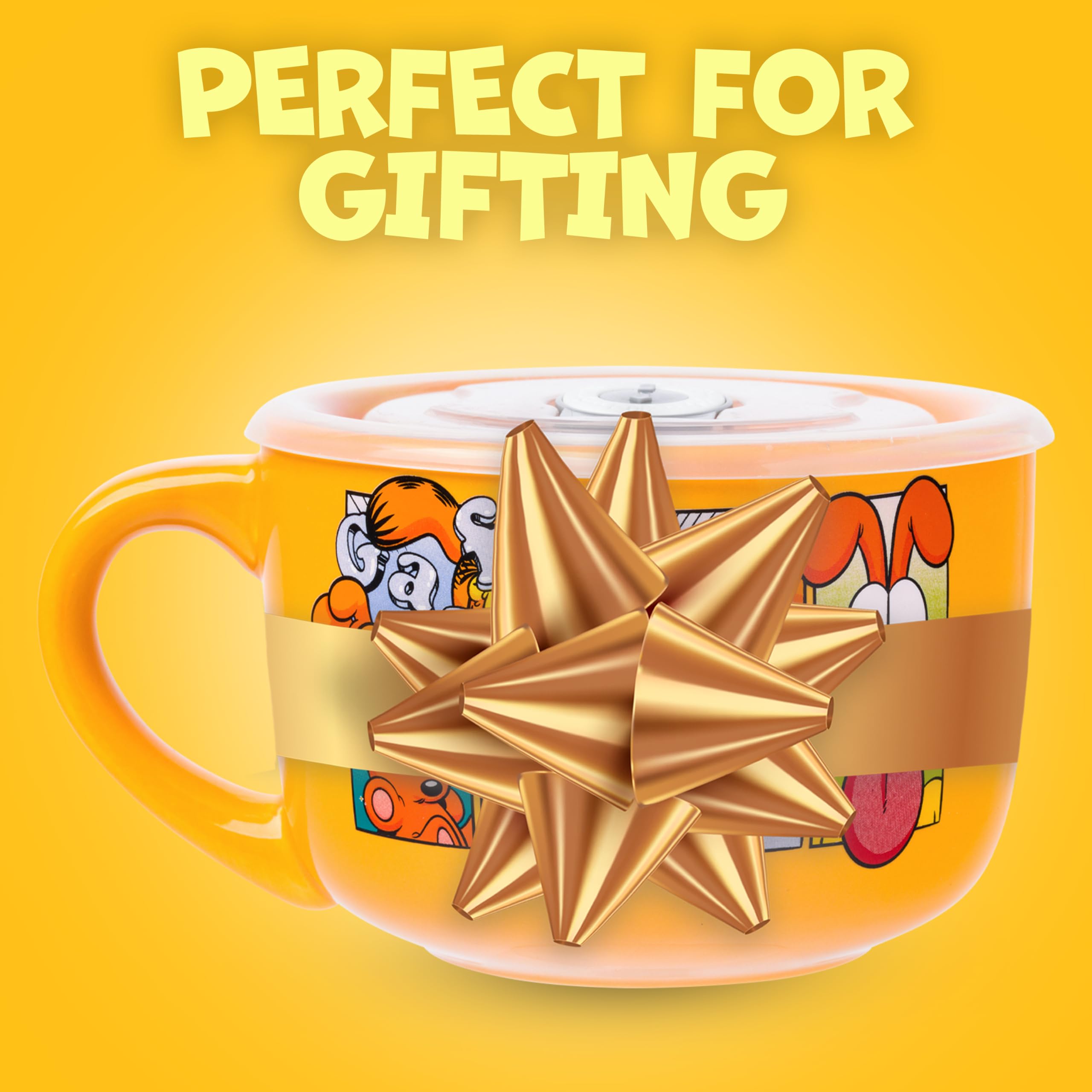 Silver Buffalo Garfield Tasse à soupe en céramique avec couvercle en plastique ventilé « Never Trust a Smiling Cat » 710 ml