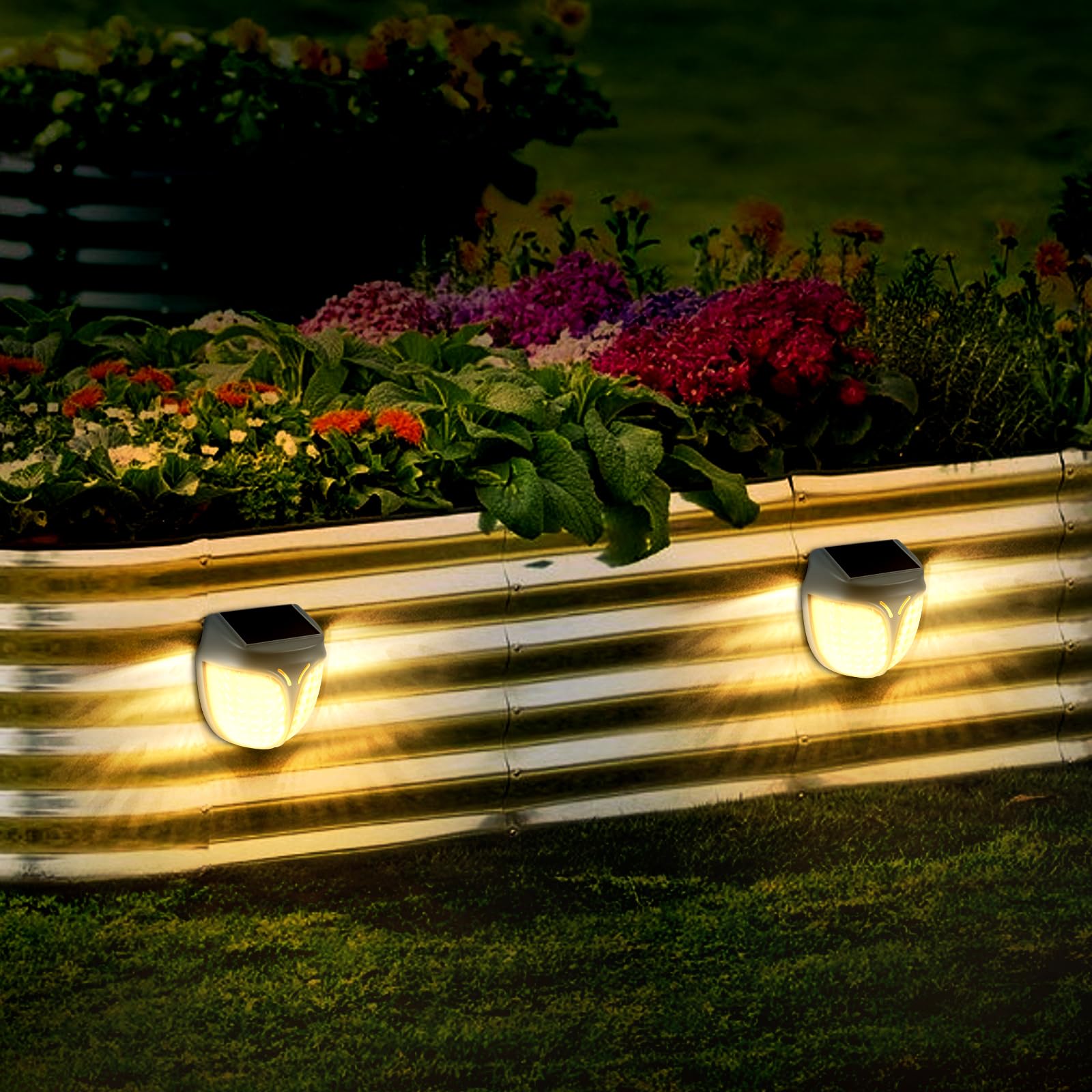 iThird Luci solari da giardino con sensori automatici magnetizzano saldamente ai letti, luce LED impermeabile IPX4, per patio e cortile, confezione da 4