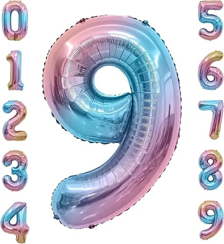Miniatura 7 de Globo de número, globos de números de 40 pulgadas, globos de número degradado arcoíris, globo número 3, globo gigante, globo de números de feliz