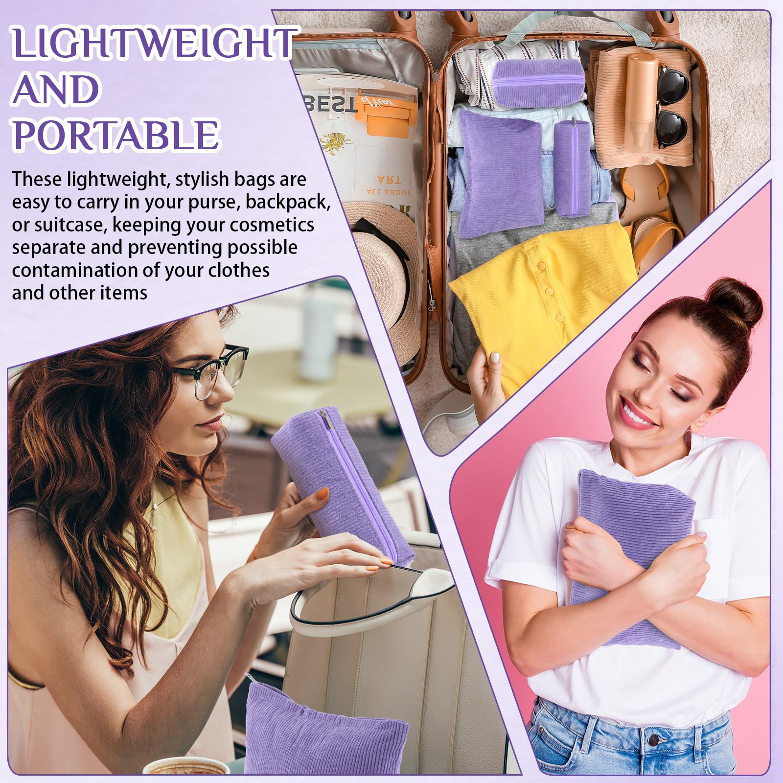 Huhumy Make-up-Taschen-Set für Damen, Kord, Kosmetiktasche, ästhetisches Lächeln, Reise-Kulturbeutel, niedliches Portemonnaie, Federmäppchen, Make-up-Pinsel, Aufbewahrungs-Organizer mit Reißverschluss