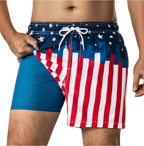 BRISIRA Mens Swim Trunks 5 Inch Compression Liner Beach Swim Shorts Bathing Suit