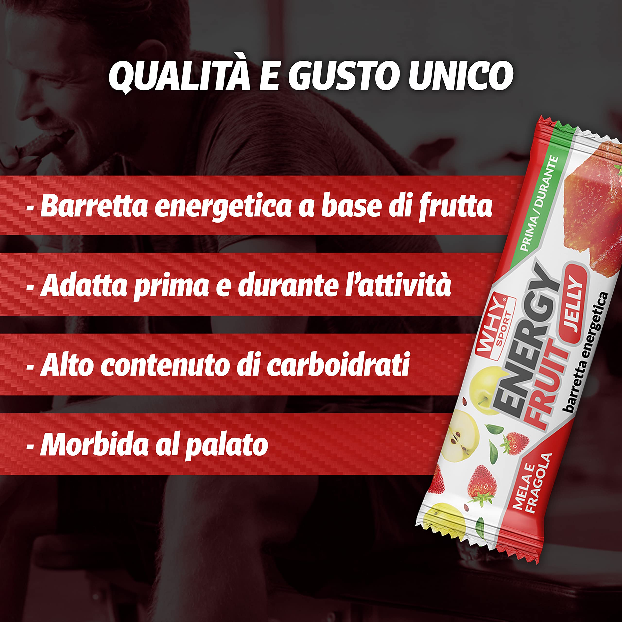 WHY SPORT ENERGY FRUIT JELLY - Barrette Energetiche a Base di Frutta – Energy Bar Gusto Mela e Fragola - Box da 35 Barrette - 30 gr