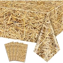 4 Pcs Straw Tablecloths Rectangular Straw Table Cover Waterproof Farm Table Cloth Hay Stacks for Farm Party Decorations Cowboy Western Theme Party Supplies, 51 x 106 inch