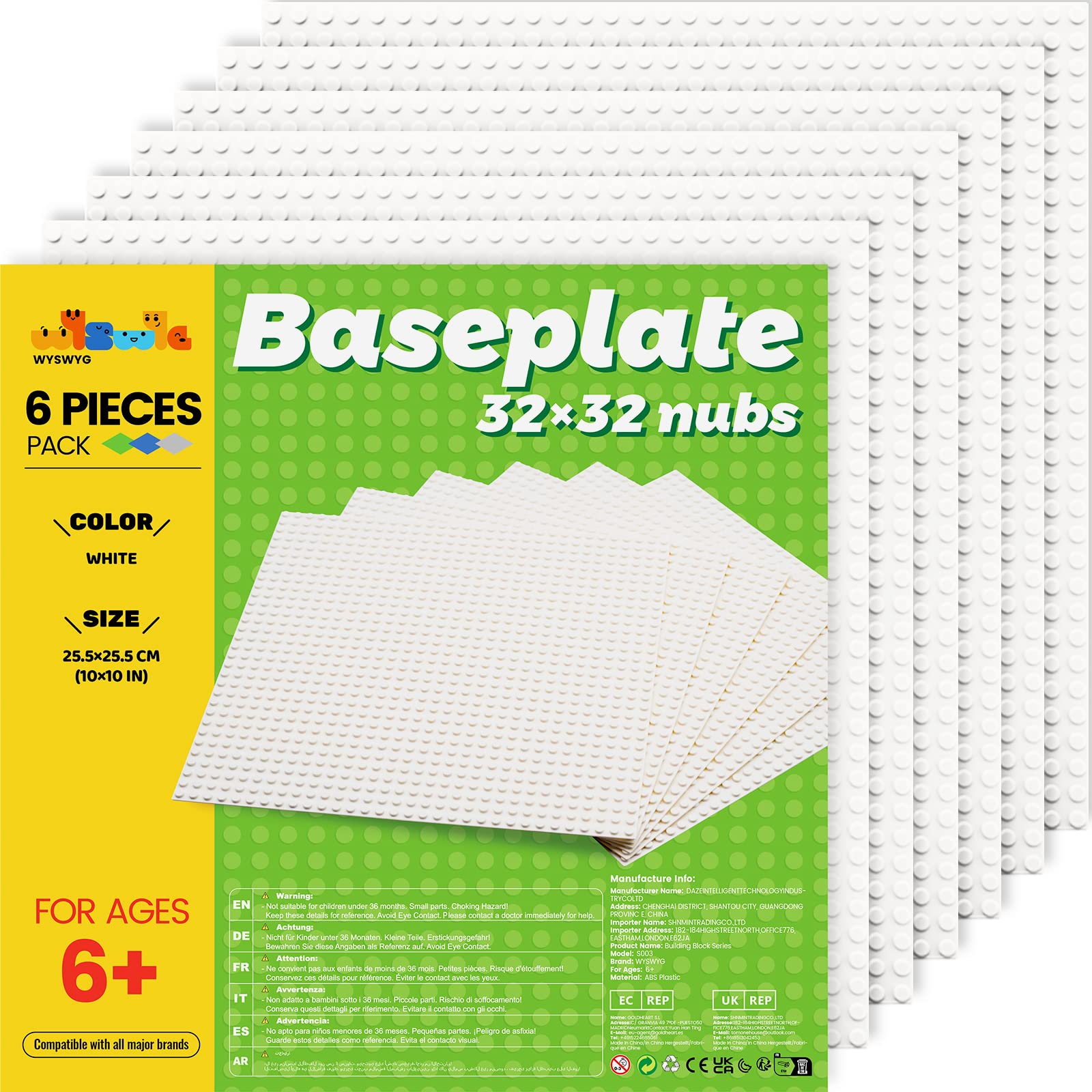 WYSWYG Building Plate Set, 6 Classic Plates 25 * 25cm as Base, Compatible With Major Brands, White — image 1