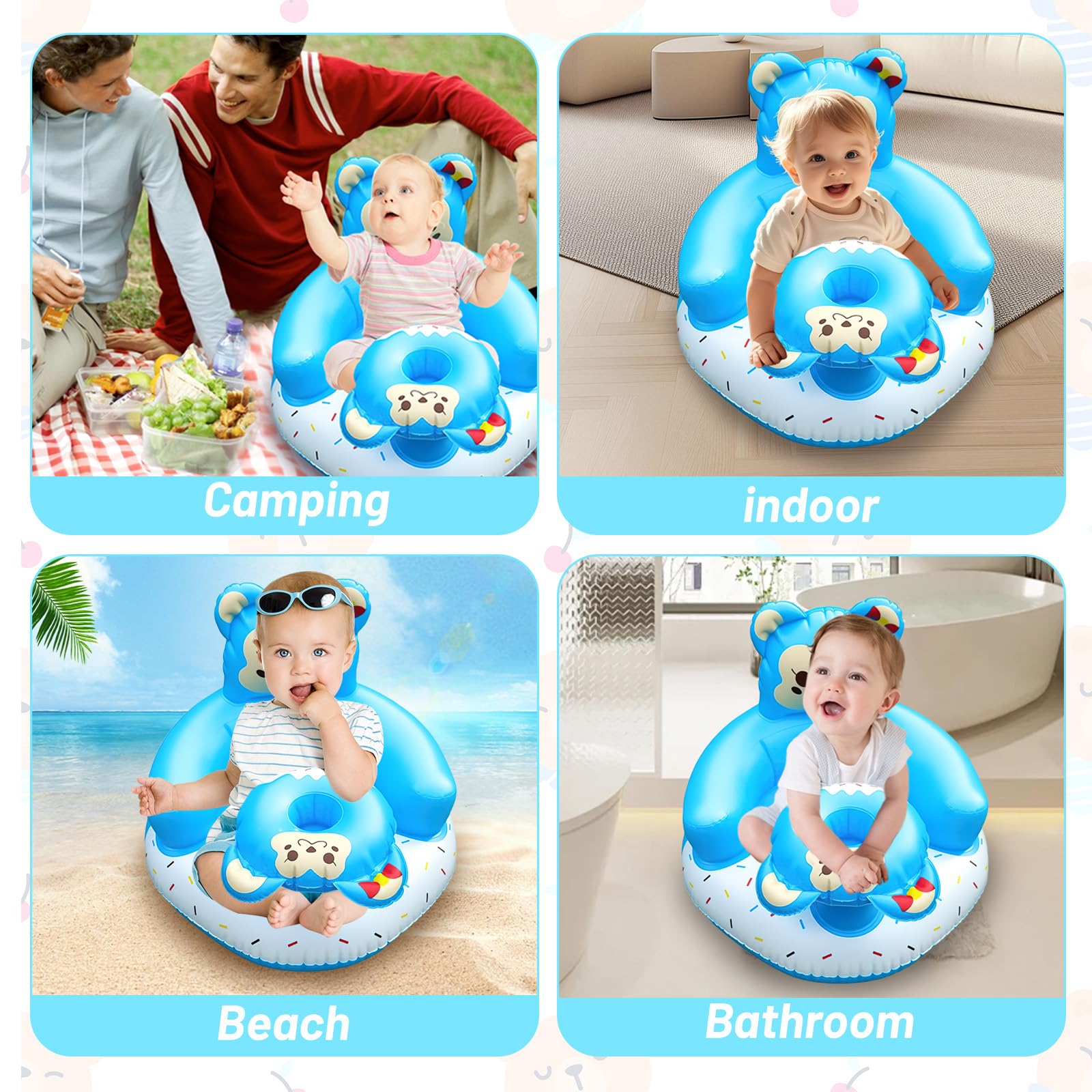 Divano Gonfiabile Portatile Bambini 3-36 Mesi Seggiolino Neonati Supporto Schiena Collo Blu