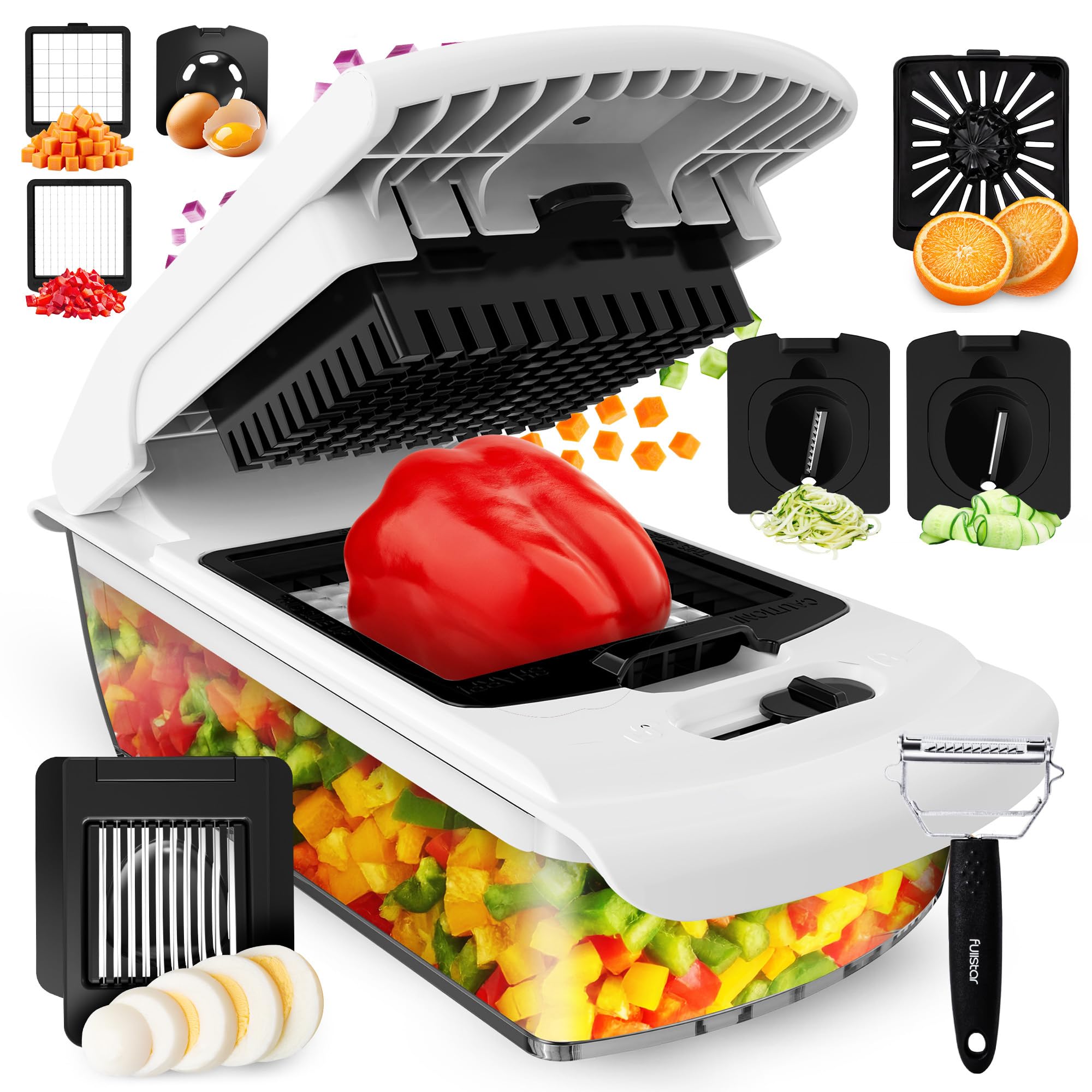 Fullstar The Original Pro Chopper - Vegetable Chopper and Spiralizer, Food Chopper with Container, Fruit Slicer, Kitchen Gadgets & Gifts, Home Essentials (9 in 1, White)