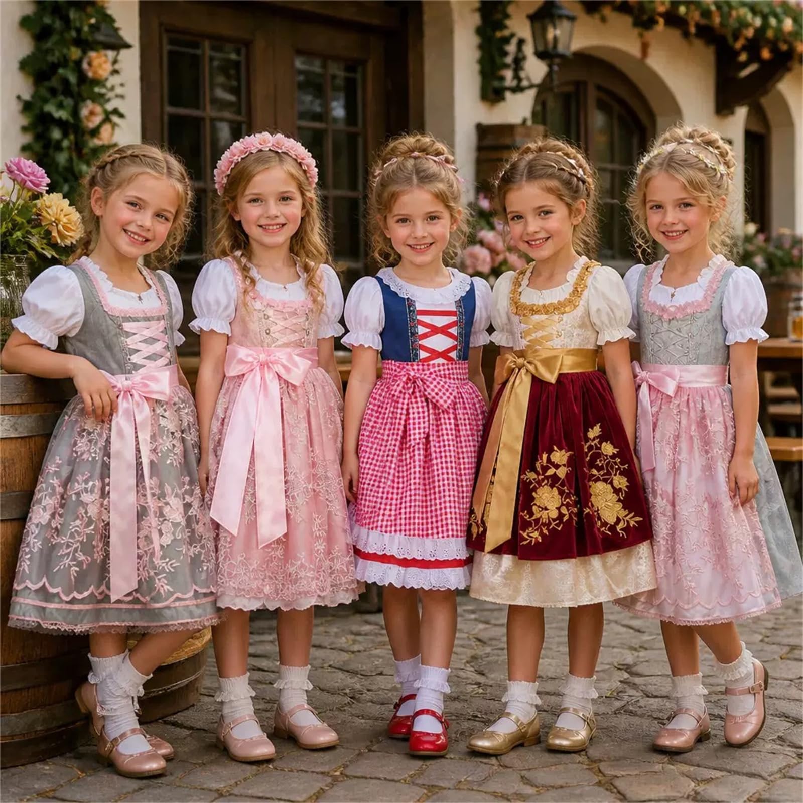 Dirndl Mädchen Outfit Midi Trachtenkleid 3TLG inkl.Kinderdirndl Dirndlbluse