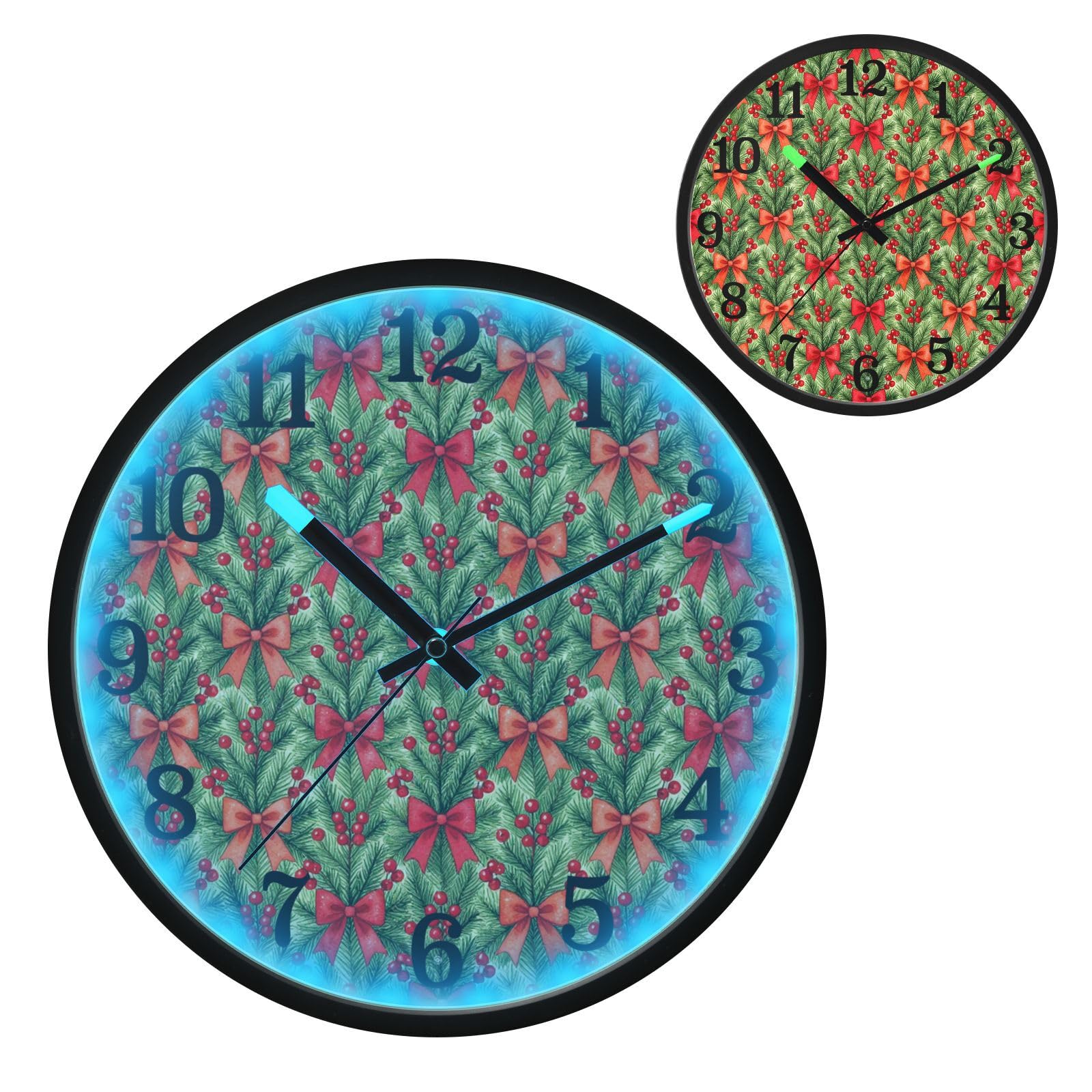 Yuiboo Horloge murale analogique à déclenchement vocal avec nœud rouge houx