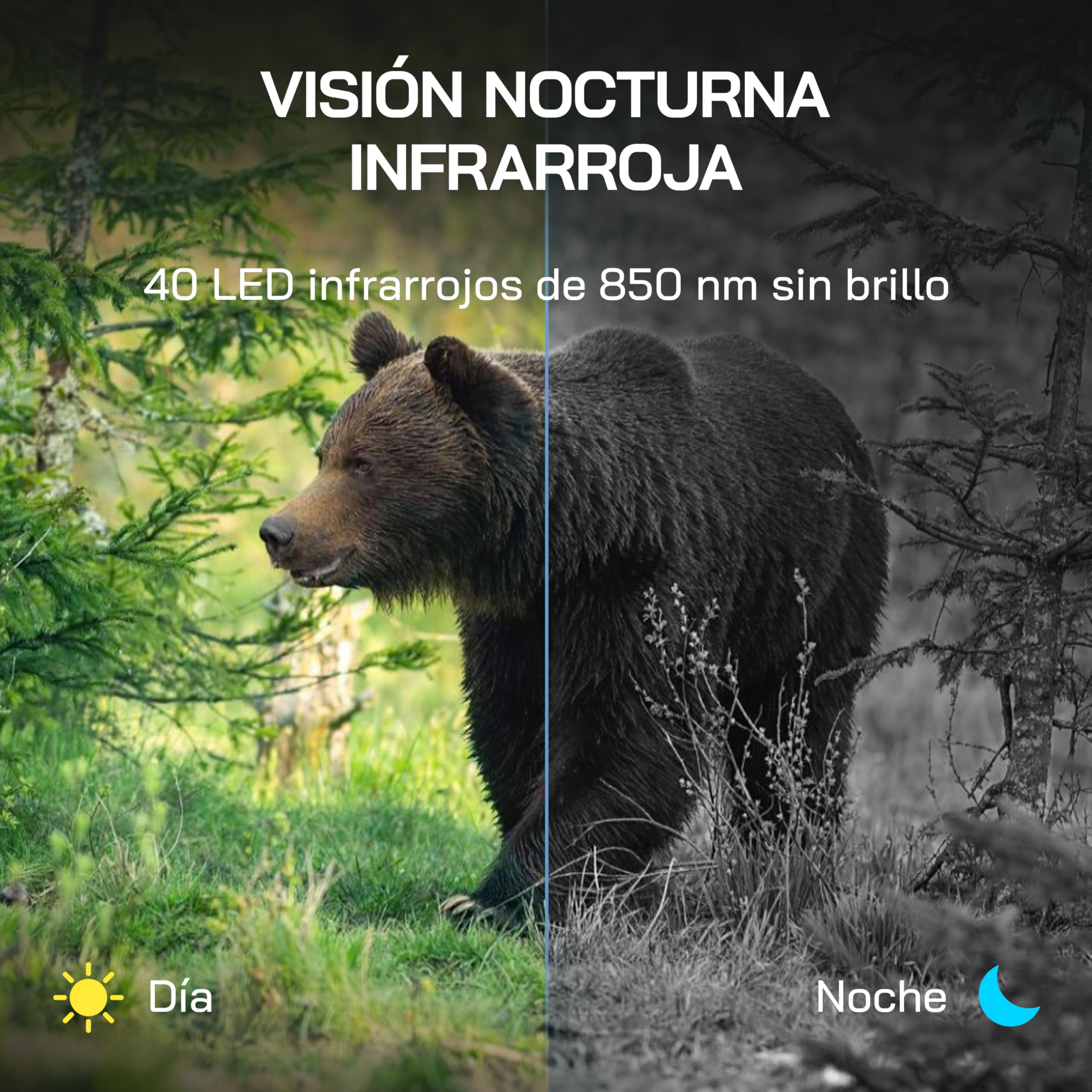 WOLFANG Cámara de Caza WiFi 4K 64MP, Camara Fototrampeo con 0.1s Velocidad de Disparo, Visión Nocturna, Diseño de Temporizadorn, IP66 para Vida Silvestre y Monitoreo de Seguridad