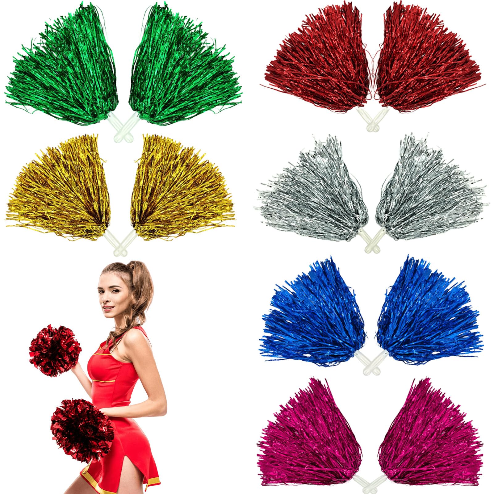 Leikurvo 12 pompones de animadora, pompones deportivos, pompones de animadora, pompones para eventos deportivos, juegos de pelota, bailes, fiestas de carnaval (6 colores) — view 8