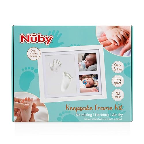 Miniatura 9 de Nuby Kit de manos y huellas para bebé con marco de madera blanco clásico que tiene capacidad para dos fotos de 3 x 3 pulgadas más 1 kit de impresión