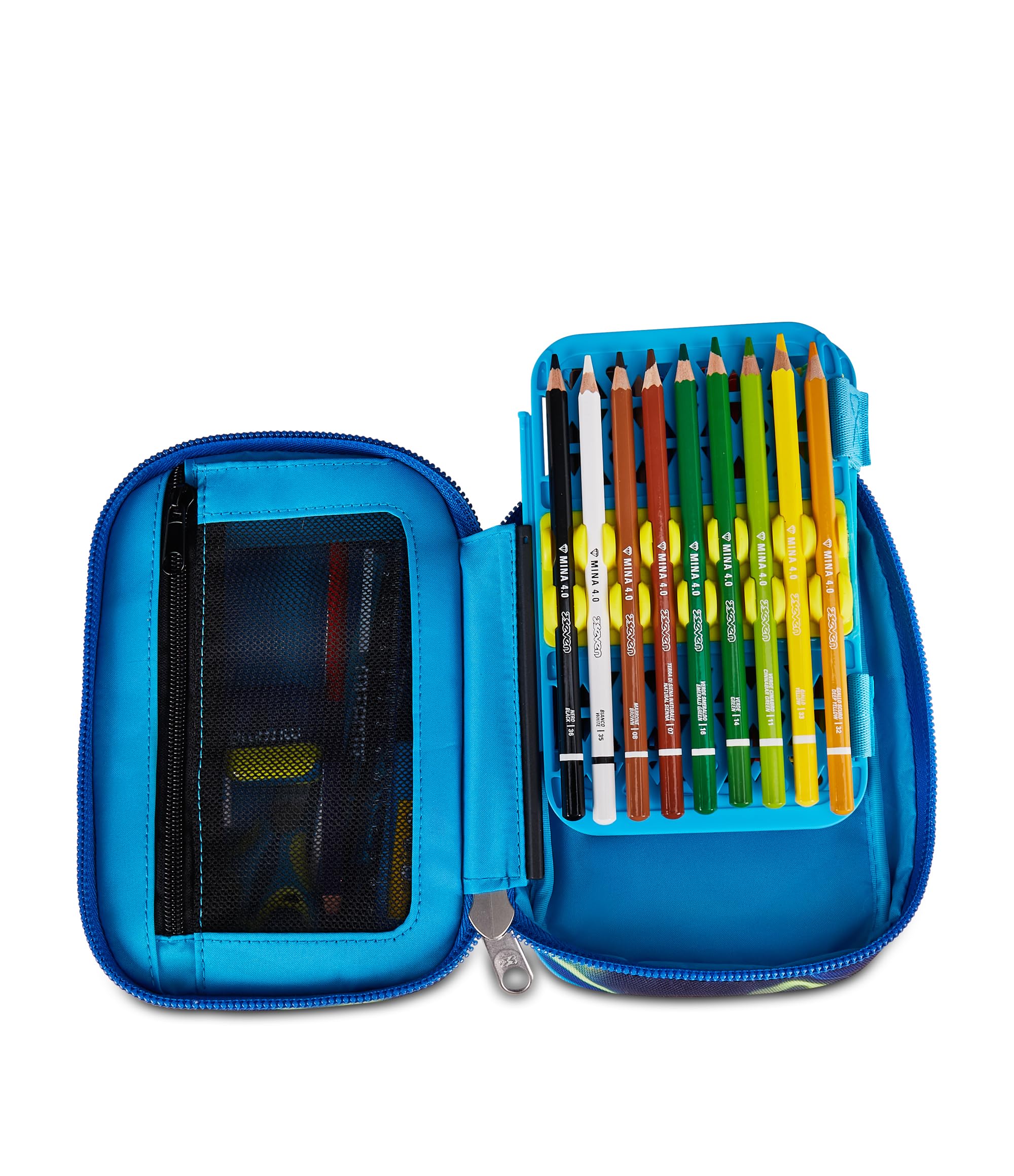 Seven Astuccio Scuola Speed Pad Plus ELECTRICVIBE BOY, Blu, Portapenne attrezzato, 45 pezzi, Planche amovibili, Tasca interna per cancelleria, Accessori Zaino, Scuola elementare e media, Bambino