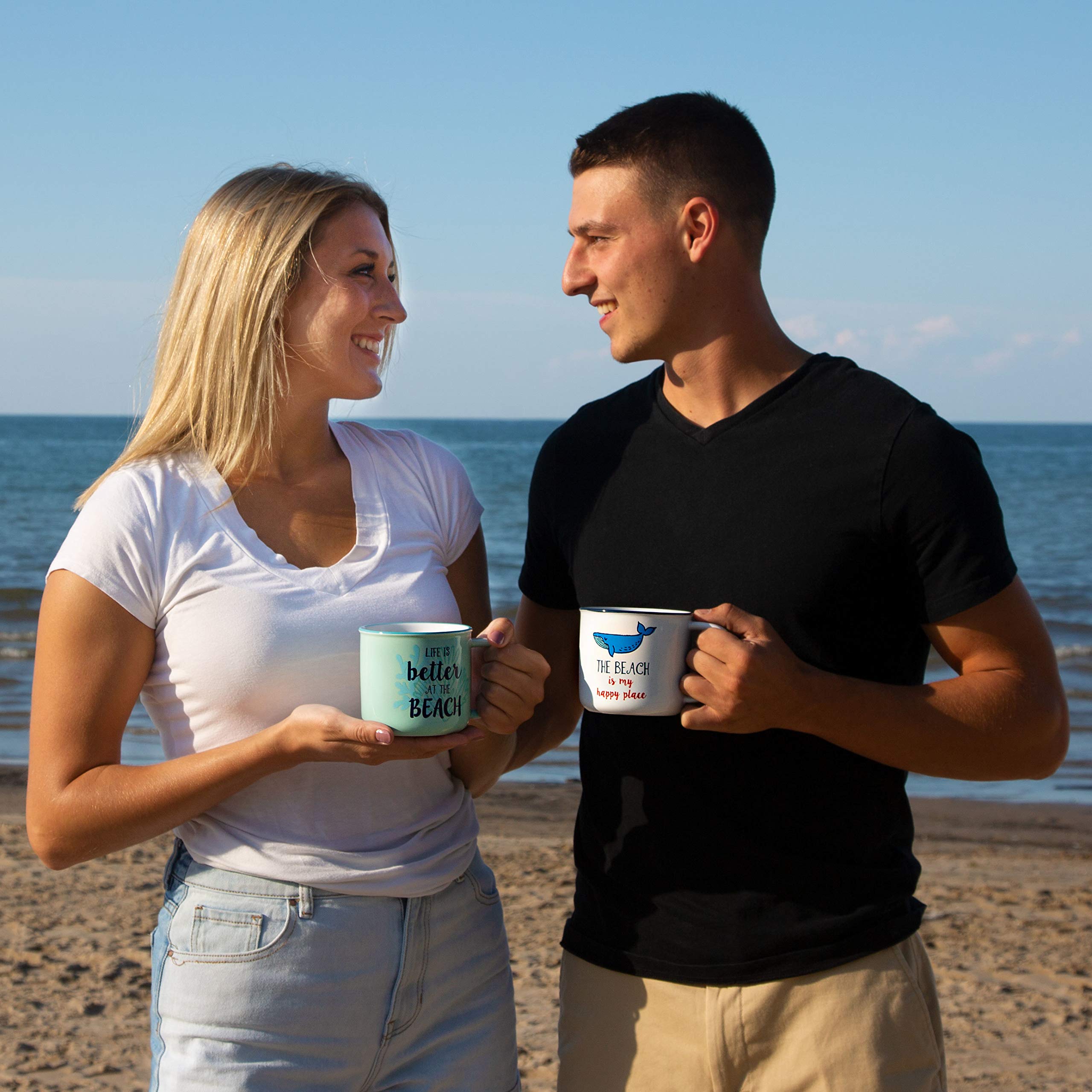 Pavilion Gift Company 67519 - Taza de café grande de gres de 17 onzas, la vida es mejor en la playa, color azul