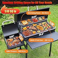 Vista 2 de Realcook Parrillas de carbón con ahumadores Offest: Parrilla de barbacoa de carbón de barril espaciosa Combo de parrilla para ahumar barbacoa