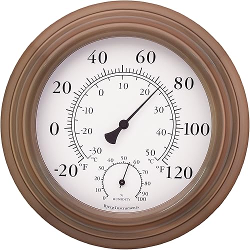 8 pulgadas decorativa de metal con forma interiorexterior termómetro y el higrómetro Cobre antiguo