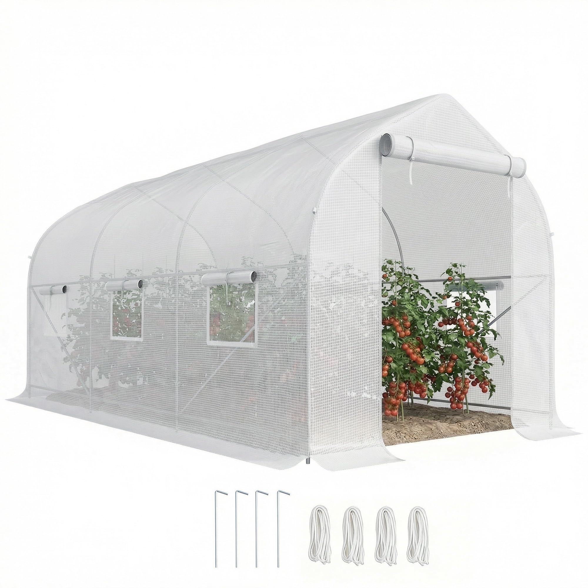 Outsunny Serre Tunnel de Jardin 8m², Serre de Jardin Tunnel 400x200x200cm avec 1 Porte et 6 fenêtres, pour extérieur, Toutes Saisons, légumes, Fruits, Fleurs, bâche PE Haute densité 140 g/m² Blanc