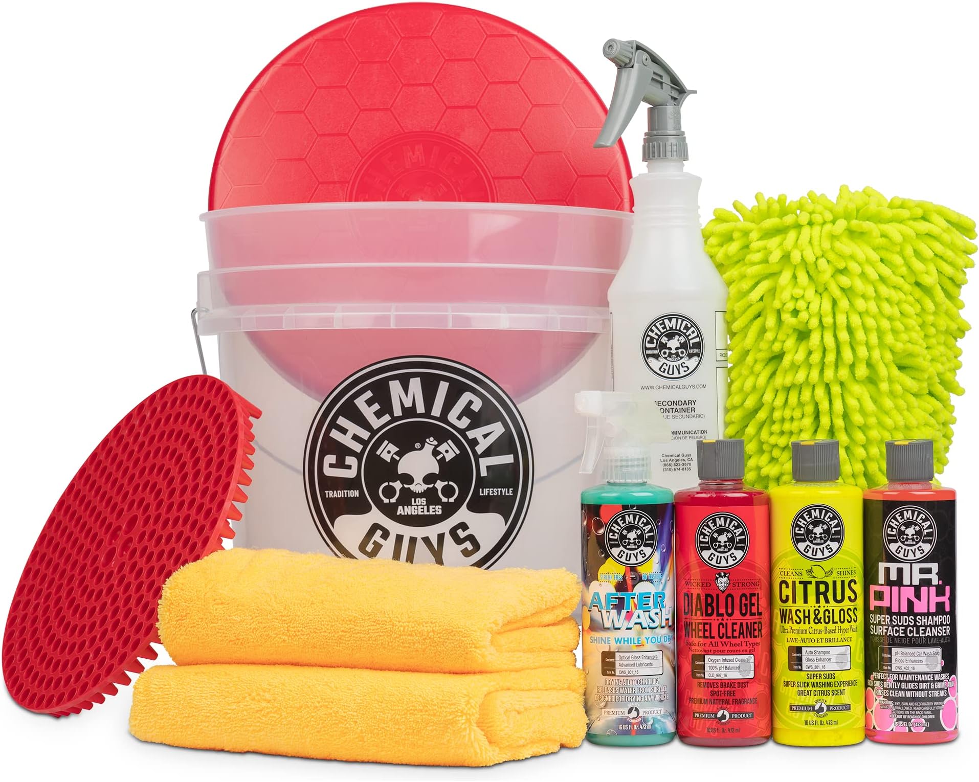 Chemical Guys HOL132 Clean & Shine Car Wash Bucket Starter Kit - Safe for Cars, Trucks, Motorcycles, SUVs, Jeeps, RVs & More (11 Items, Including 4 16oz. Car Detailing Chemicals)